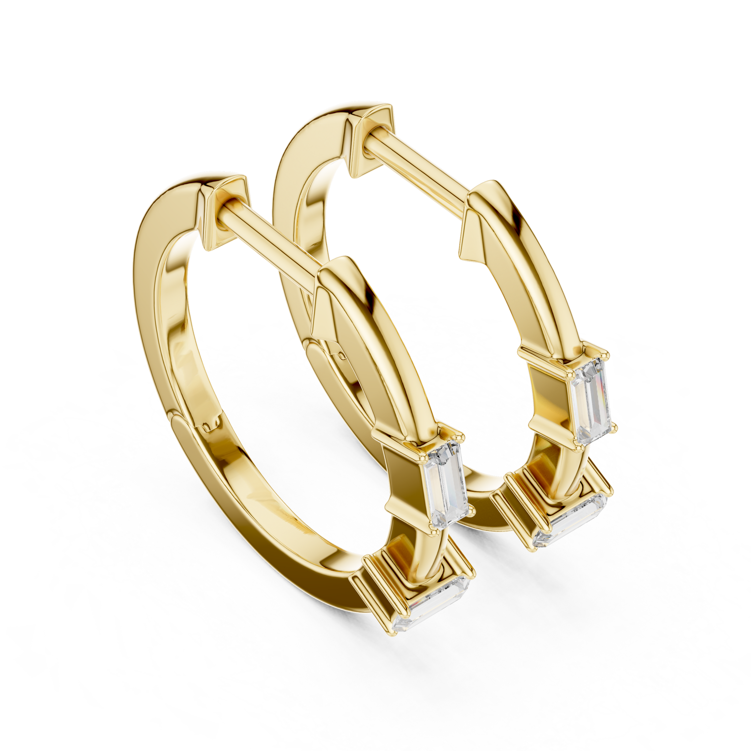 Baguette Cut Lab Grown Diamond Hoop Earrings in 18K Gold