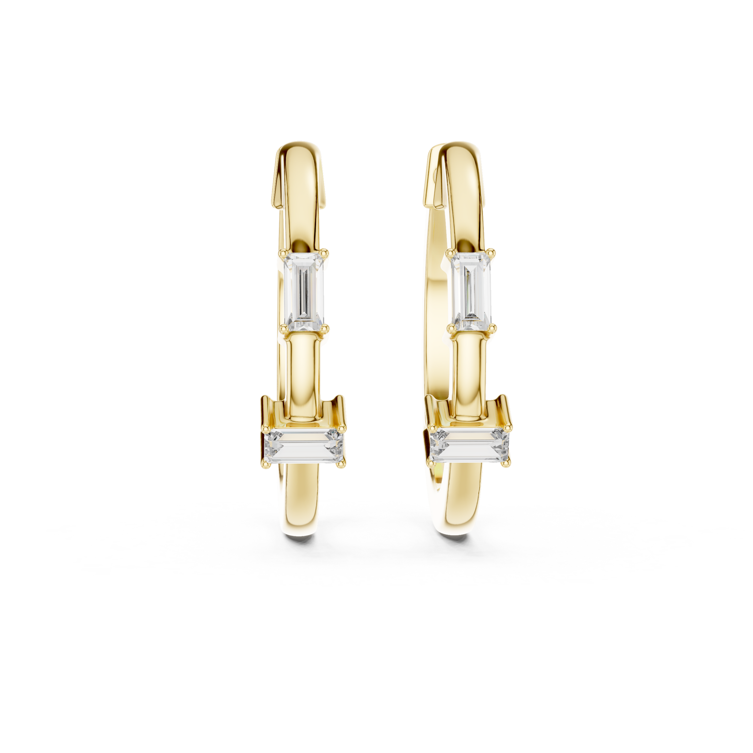 Baguette Cut Lab Grown Diamond Hoop Earrings in 18K Gold