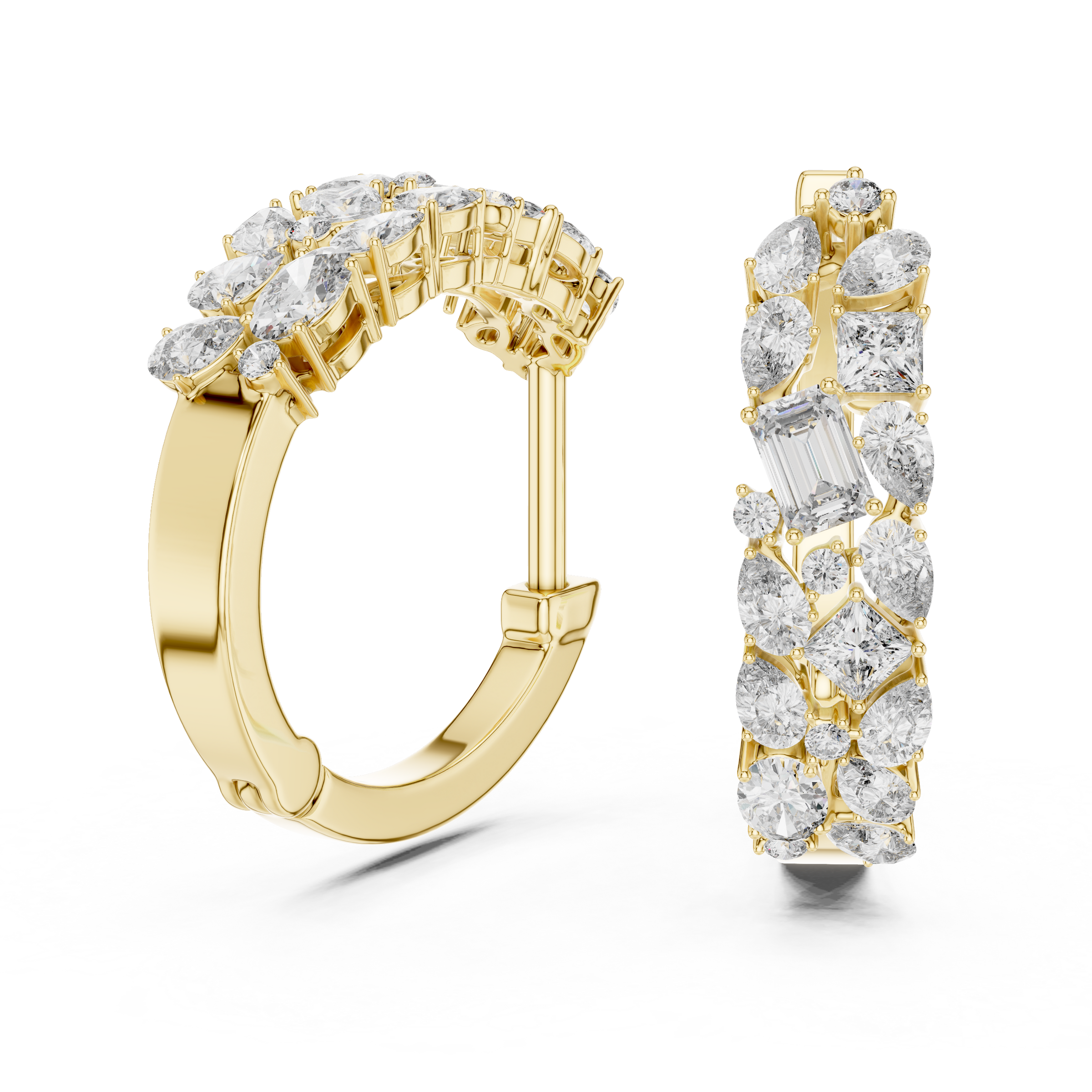 Multi Shape Lab Grown Diamond Hoop Earrings in 18K Gold