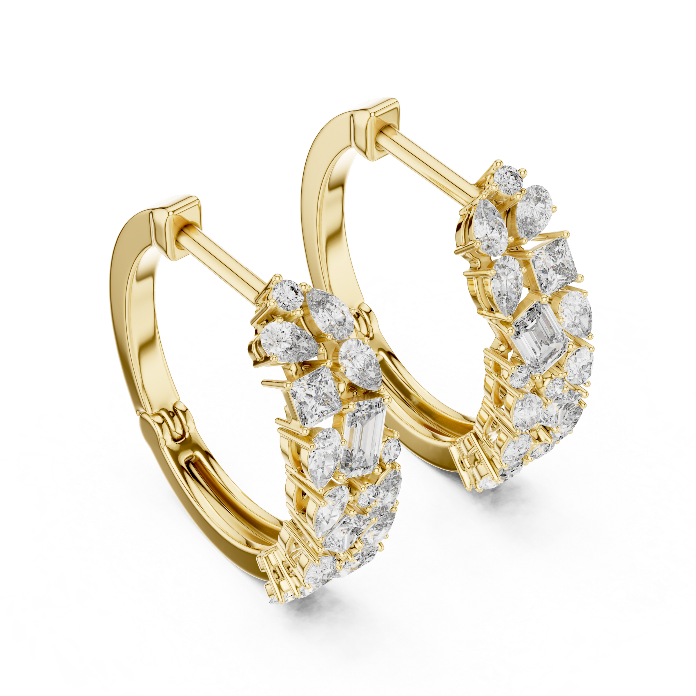 Multi Shape Lab Grown Diamond Hoop Earrings in 18K Gold