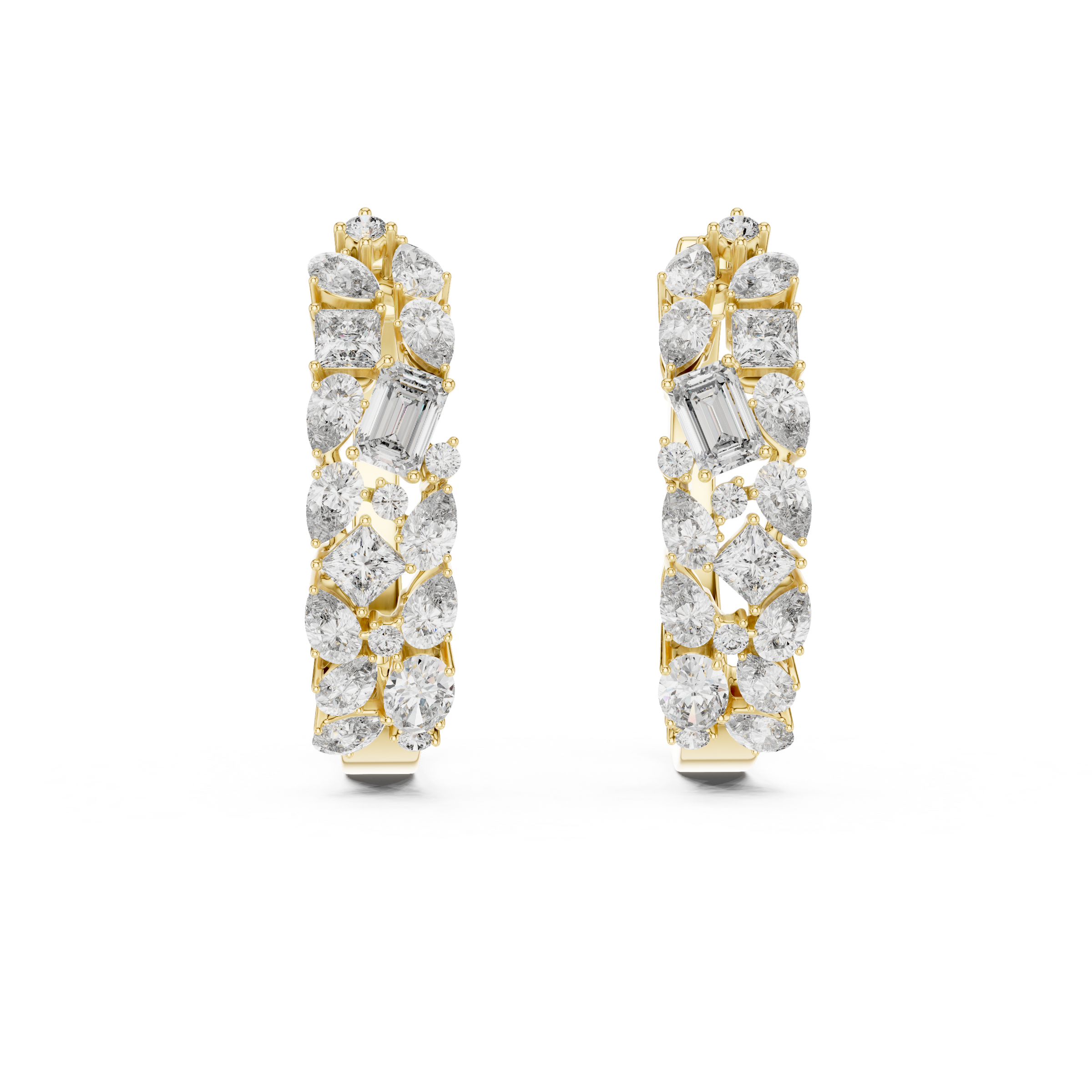 Multi Shape Lab Grown Diamond Hoop Earrings in 18K Gold