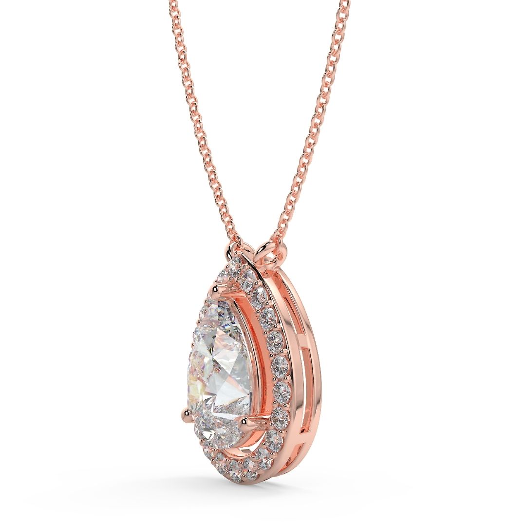Pear-Shaped 3ct Lab-Grown Solitaire Halo Diamond Pendant