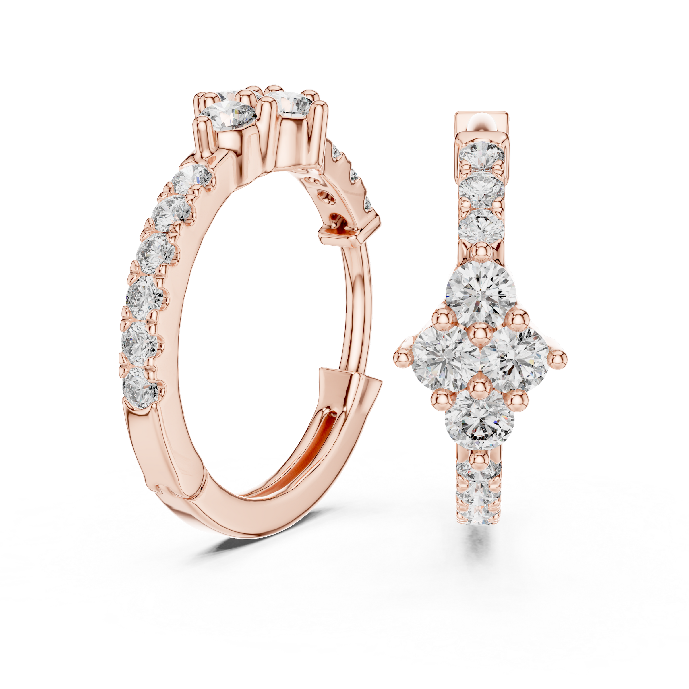 Round Lab Grown Diamond Floral Hoop Earrings in 18K Gold