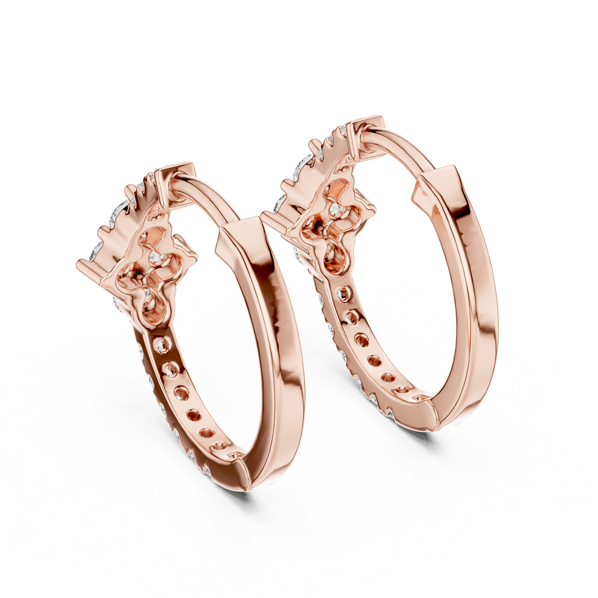 Round Lab Grown Diamond Floral Hoop Earrings in 18K Gold