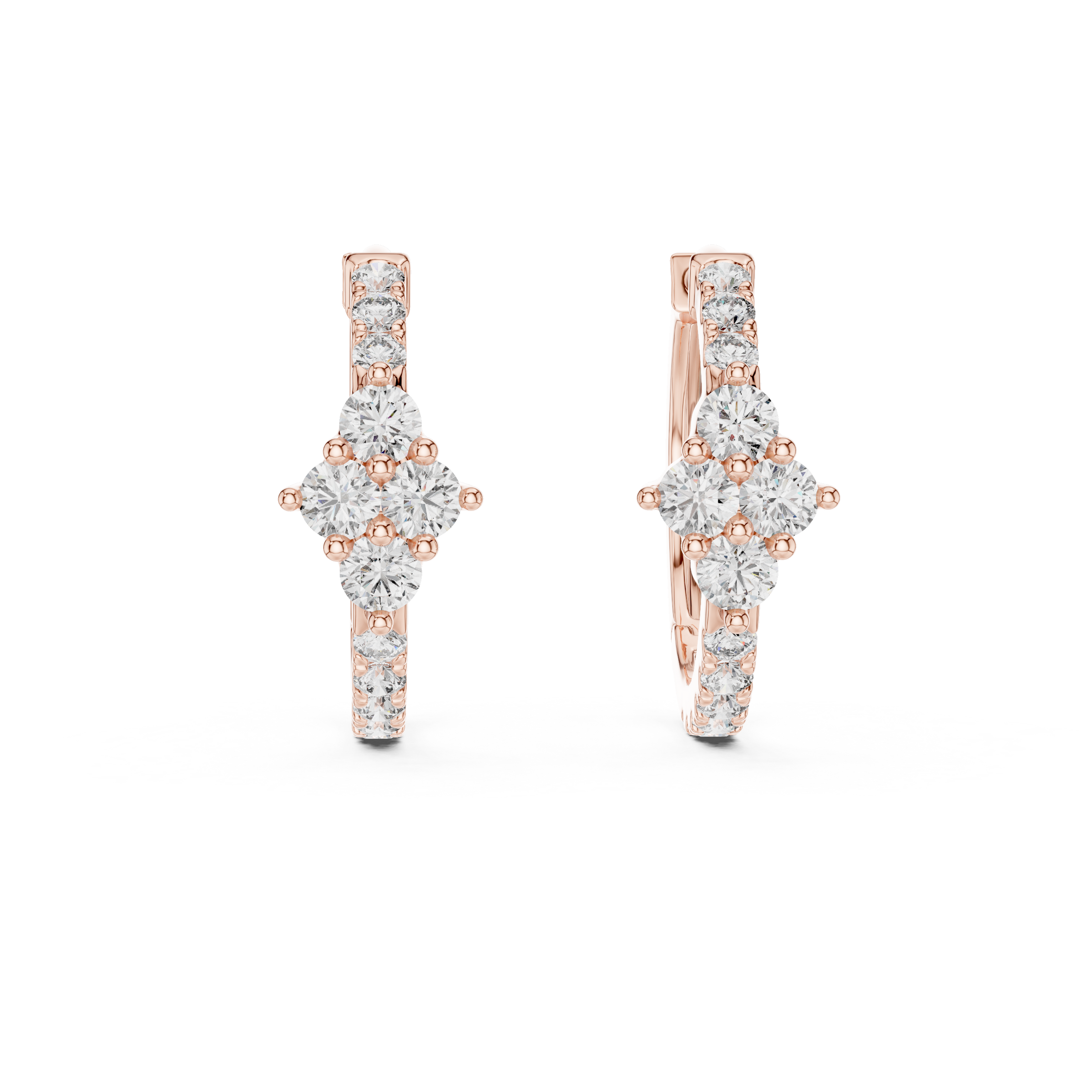 Round Lab Grown Diamond Floral Hoop Earrings in 18K Gold