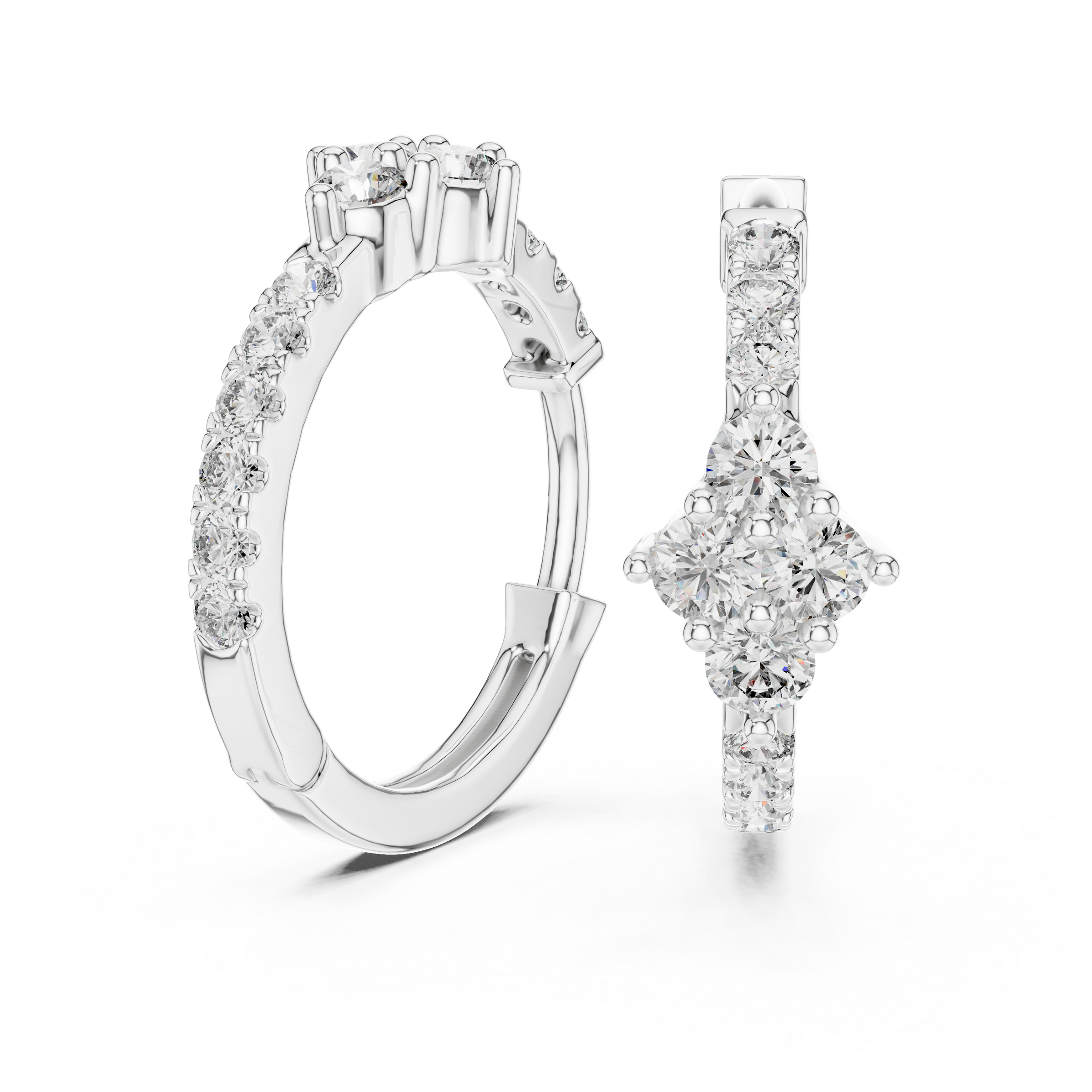 Round Lab Grown Diamond Floral Hoop Earrings in 18K Gold