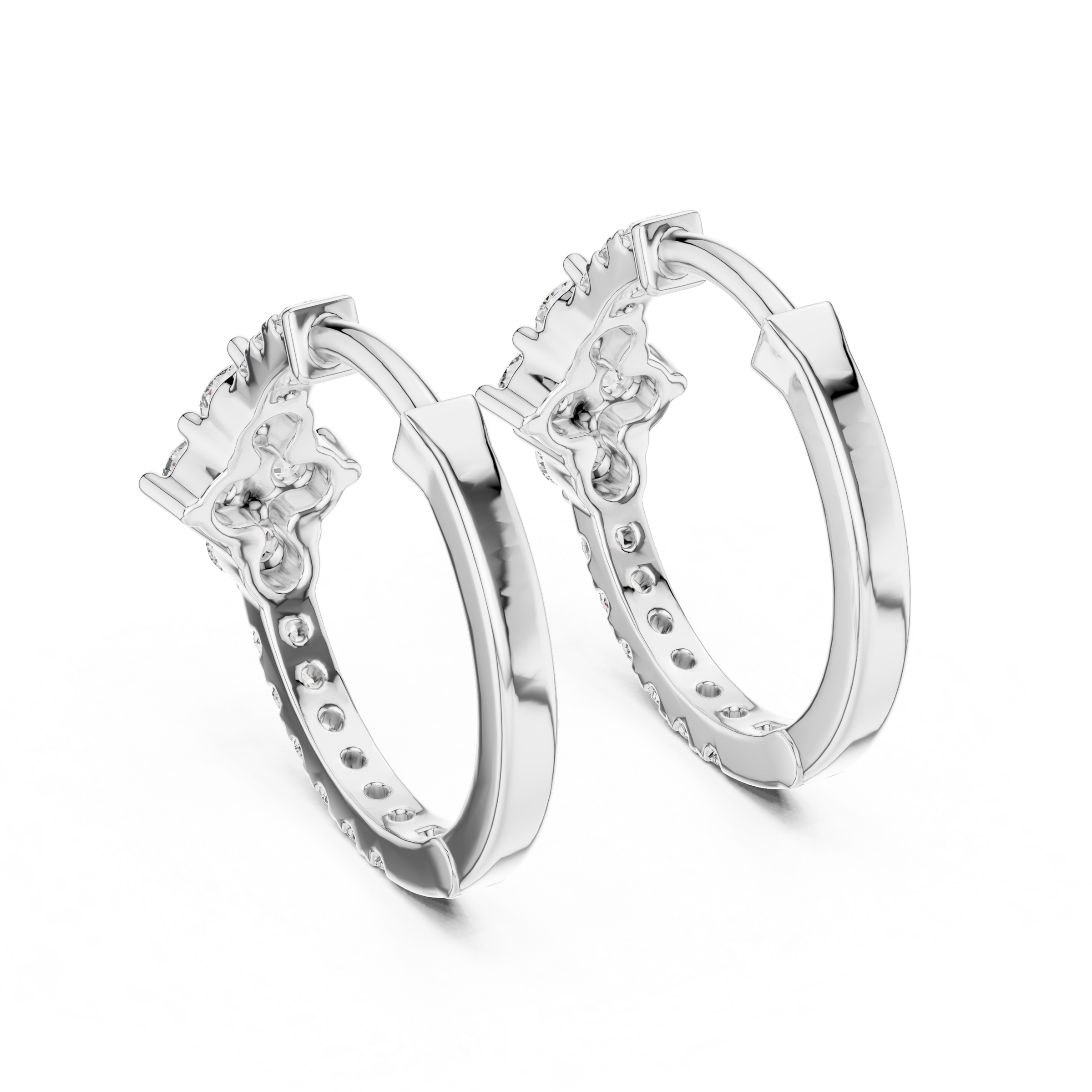 Round Lab Grown Diamond Floral Hoop Earrings in 18K Gold