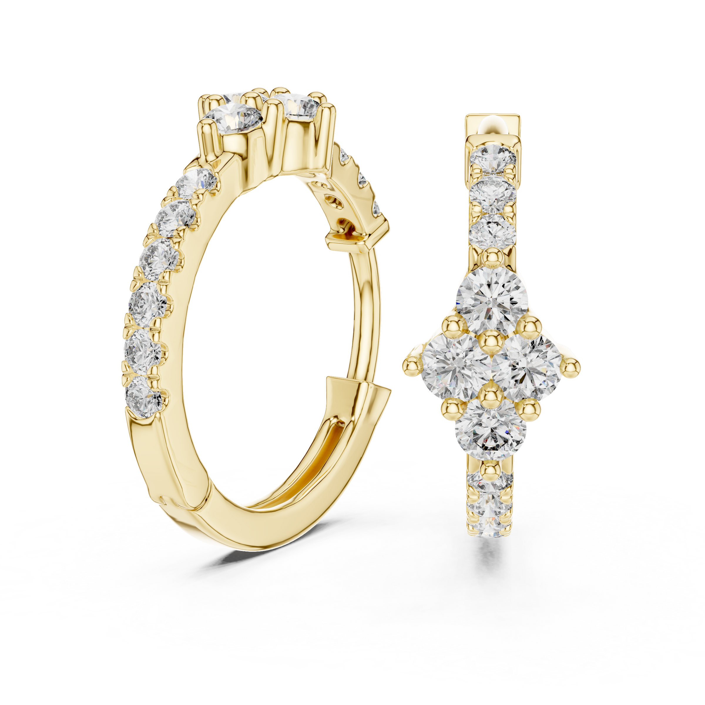 Round Lab Grown Diamond Floral Hoop Earrings in 18K Gold