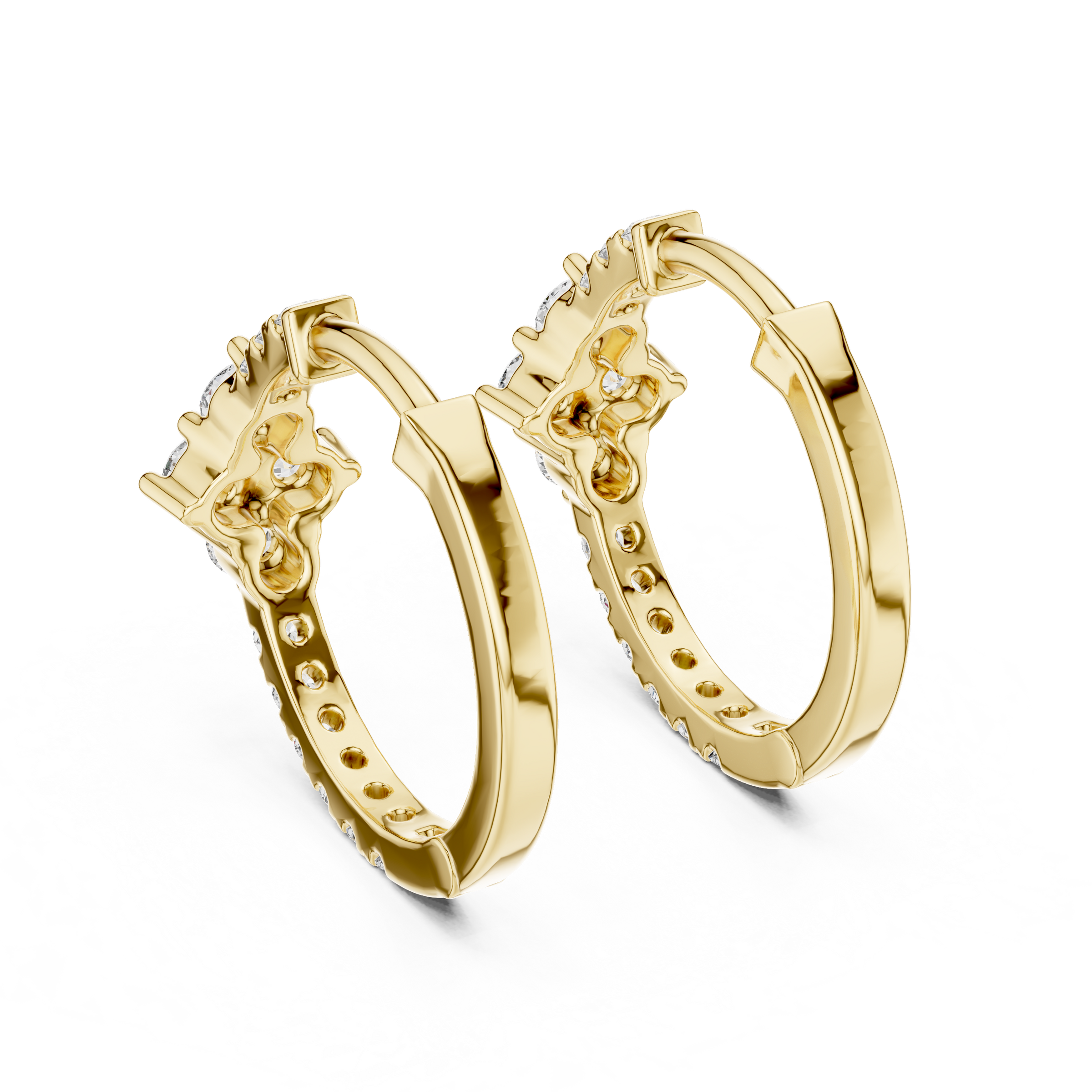 Round Lab Grown Diamond Floral Hoop Earrings in 18K Gold
