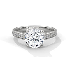 1–3 Carat Round Lab Grown Diamond Solitaire Ring with Pavé Band – Cathedral Four-Prong Setting, 18K Gold