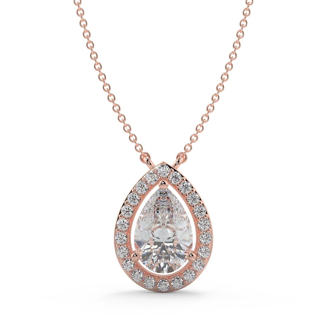 Pear-Shaped 3ct Lab-Grown Solitaire Halo Diamond Pendant