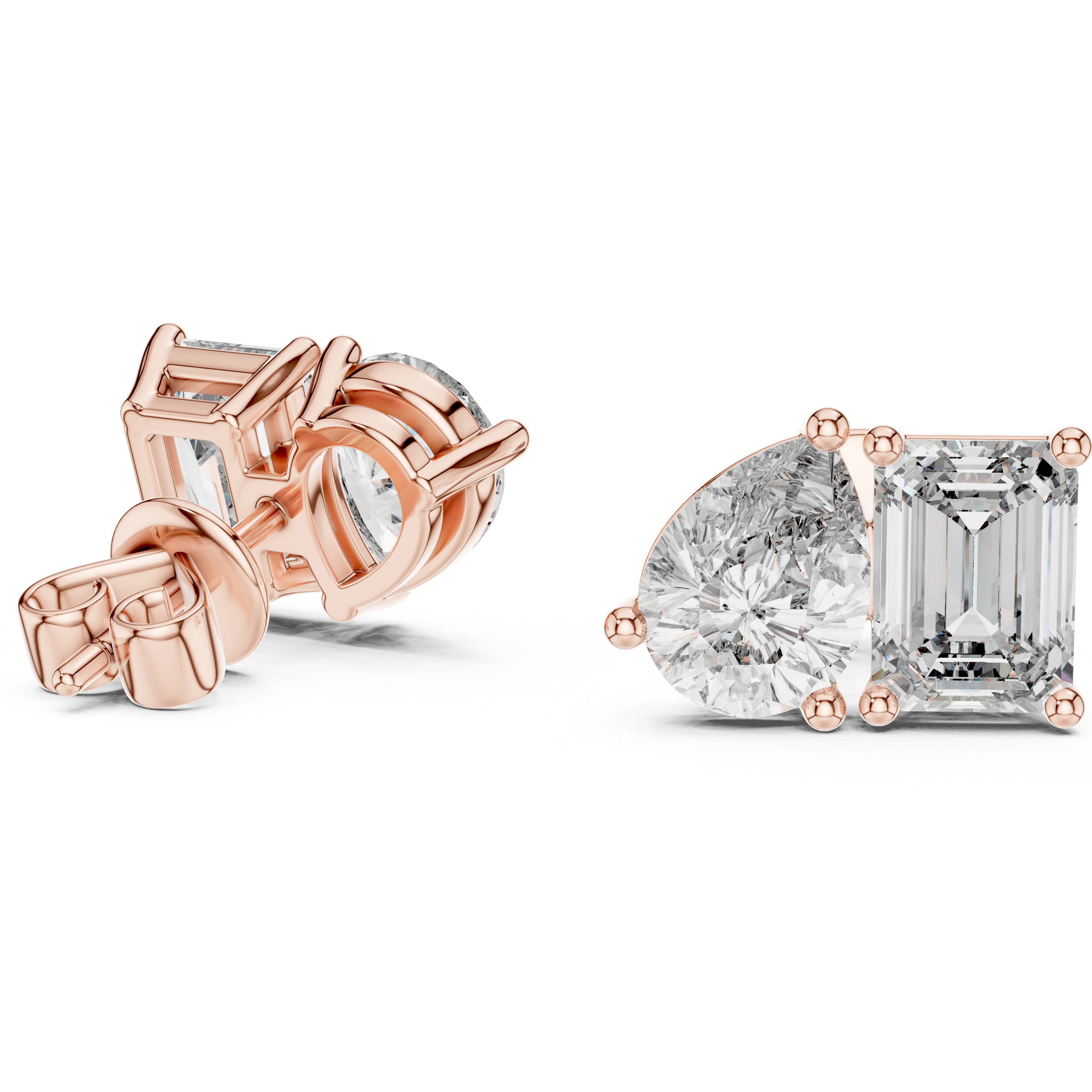 Signature Pear & Emerald Cut Lab Grown Diamond Stud Earrings in 18K Gold