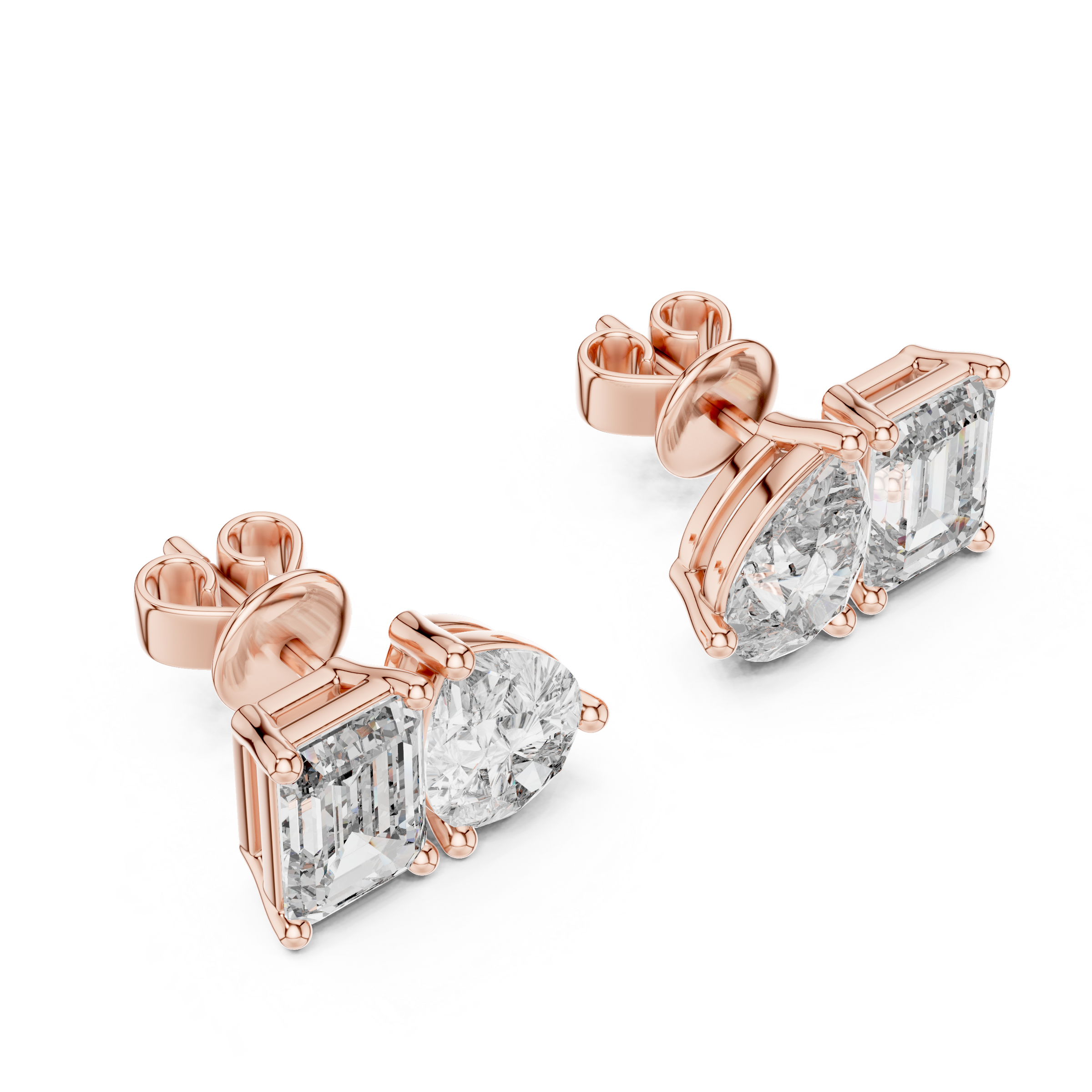 Signature Pear & Emerald Cut Lab Grown Diamond Stud Earrings in 18K Gold