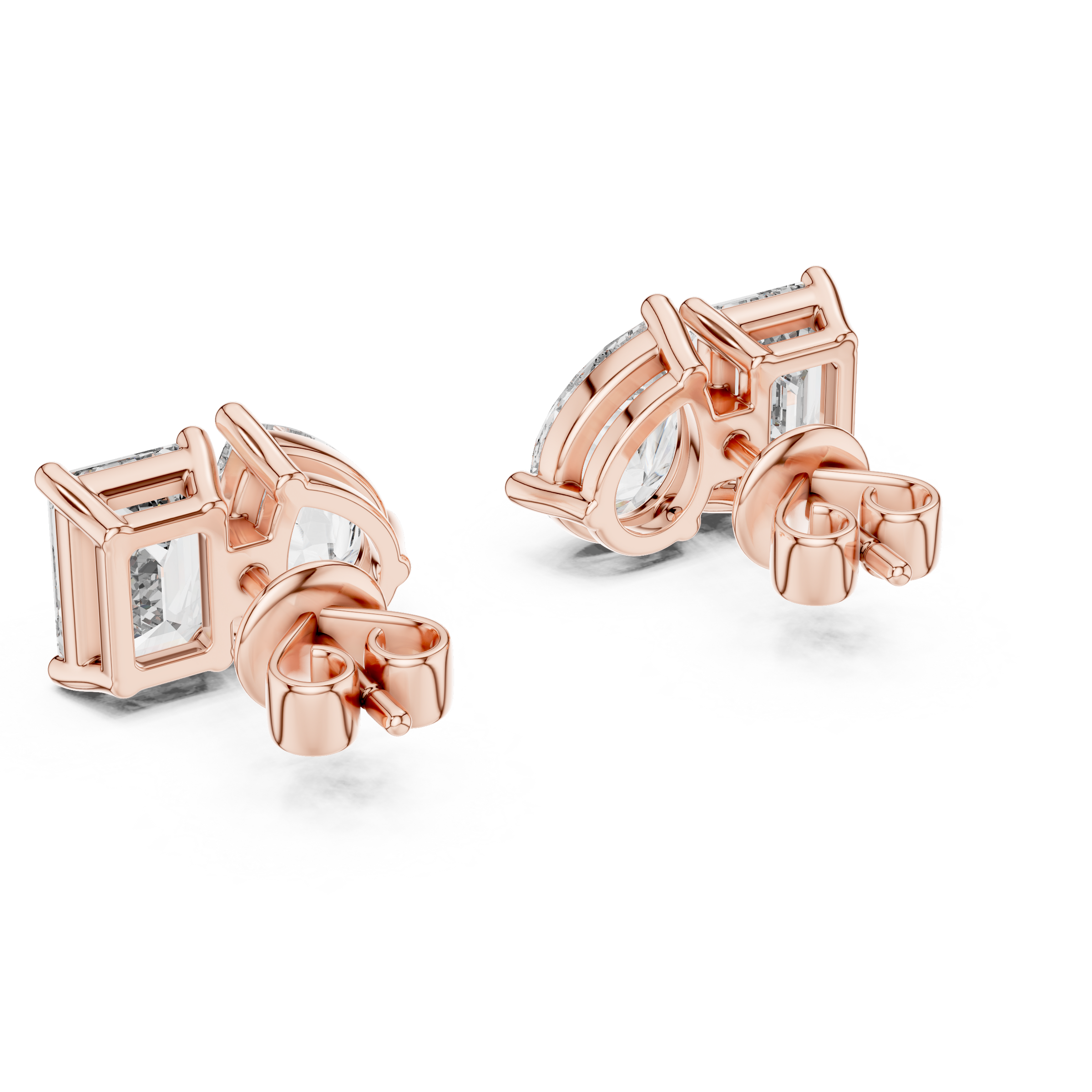 Signature Pear & Emerald Cut Lab Grown Diamond Stud Earrings in 18K Gold