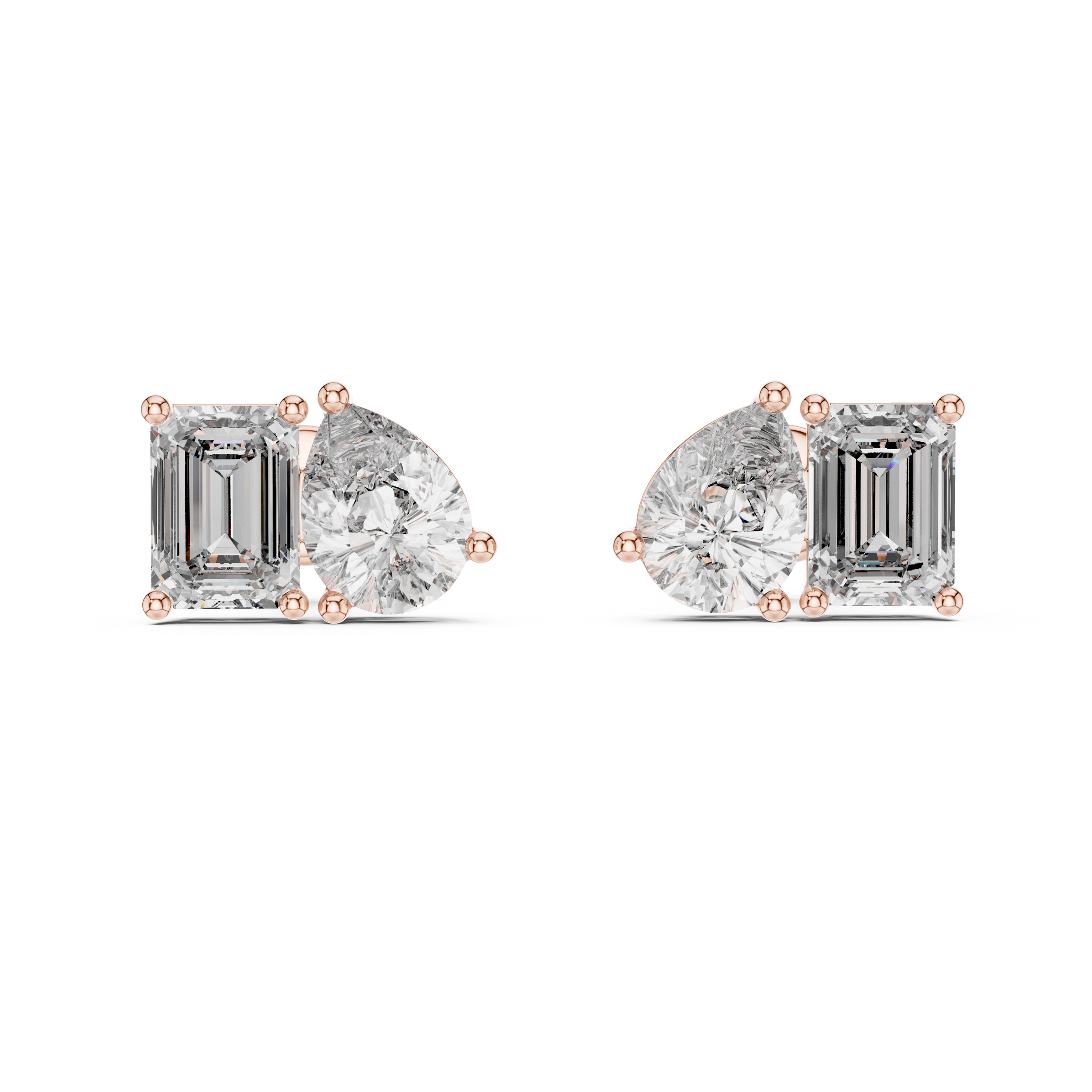 Signature Pear & Emerald Cut Lab Grown Diamond Stud Earrings in 18K Gold