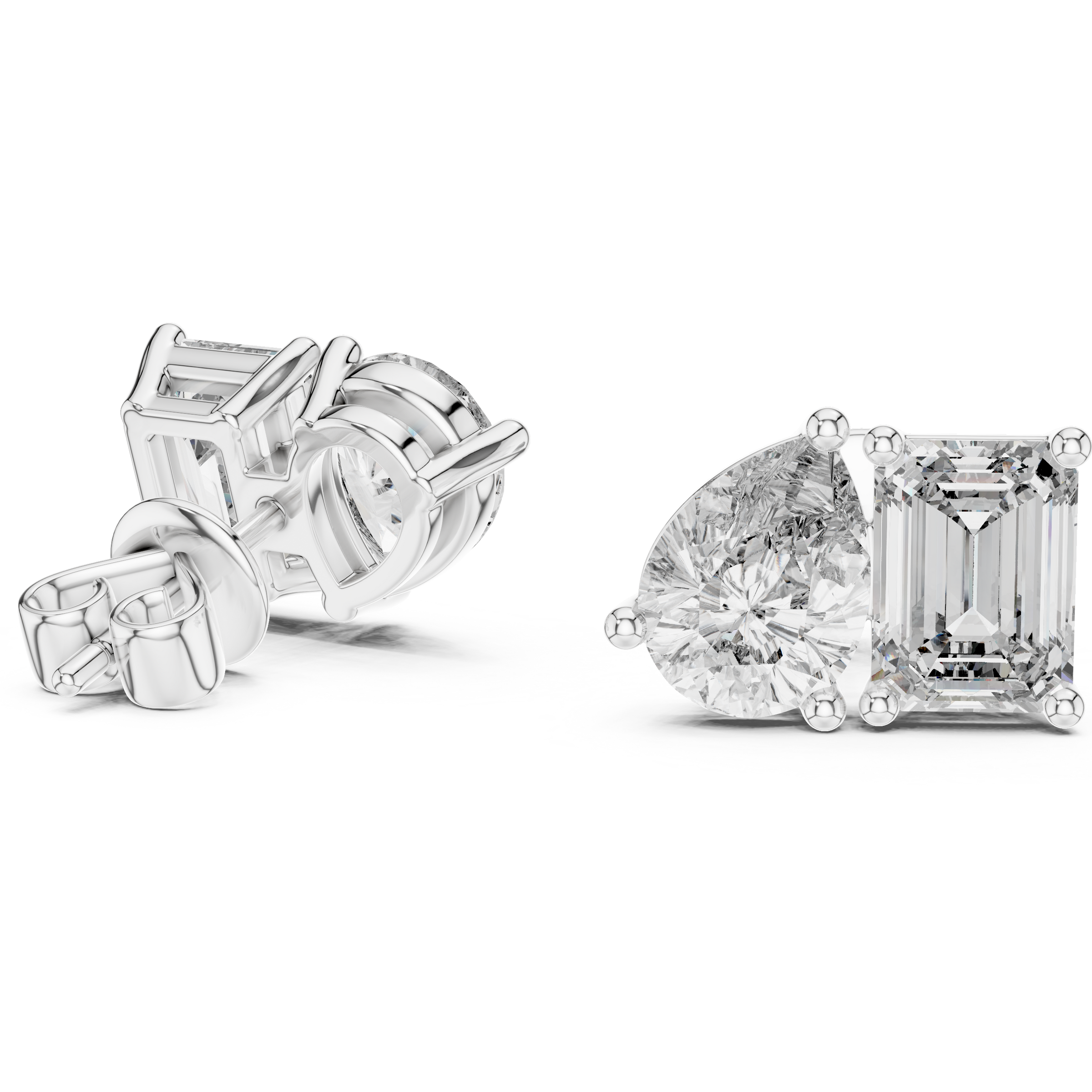 Signature Pear & Emerald Cut Lab Grown Diamond Stud Earrings in 18K Gold