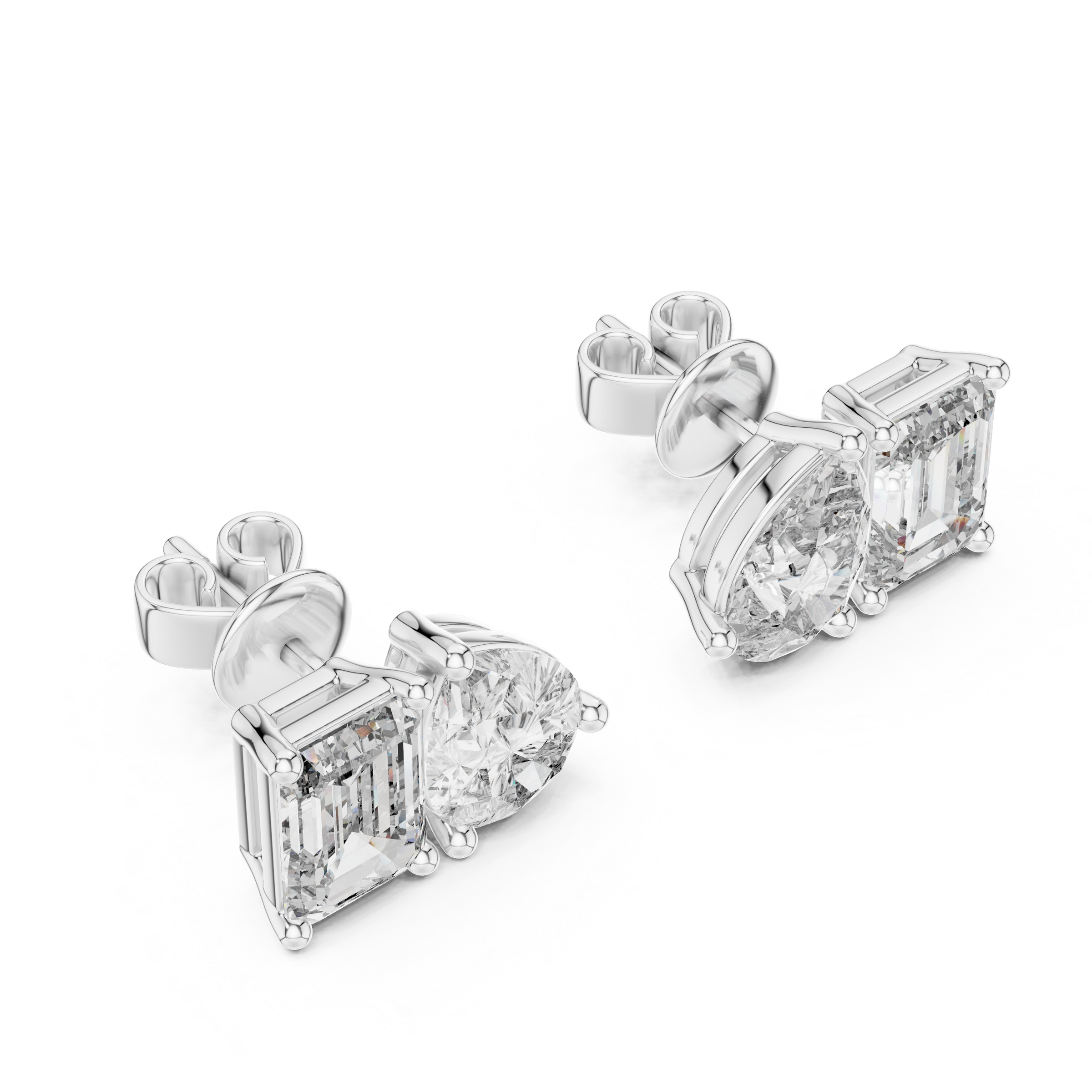 Signature Pear & Emerald Cut Lab Grown Diamond Stud Earrings in 18K Gold