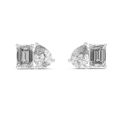 Signature Pear & Emerald Cut Lab Grown Diamond Stud Earrings in 18K Gold