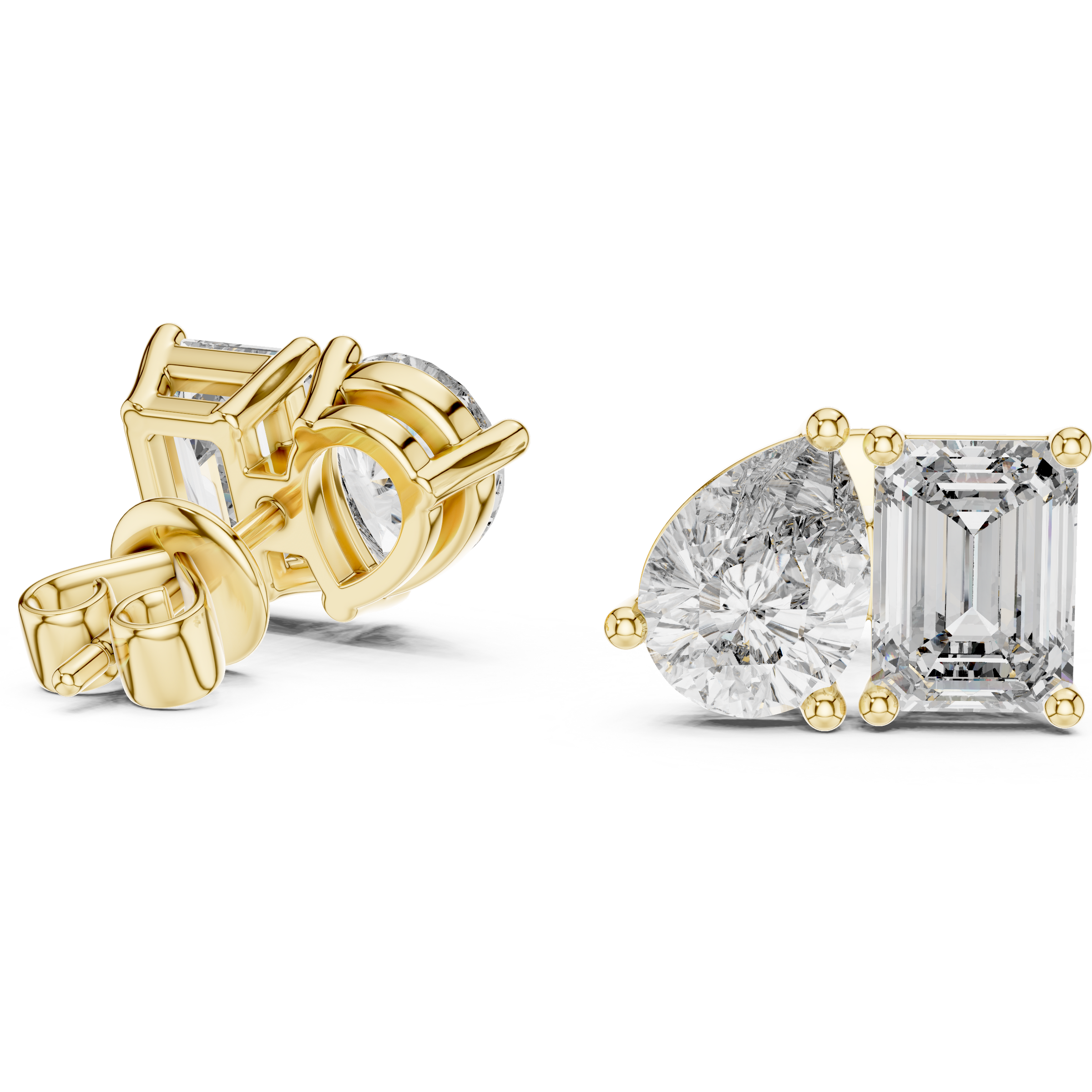 Signature Pear & Emerald Cut Lab Grown Diamond Stud Earrings in 18K Gold