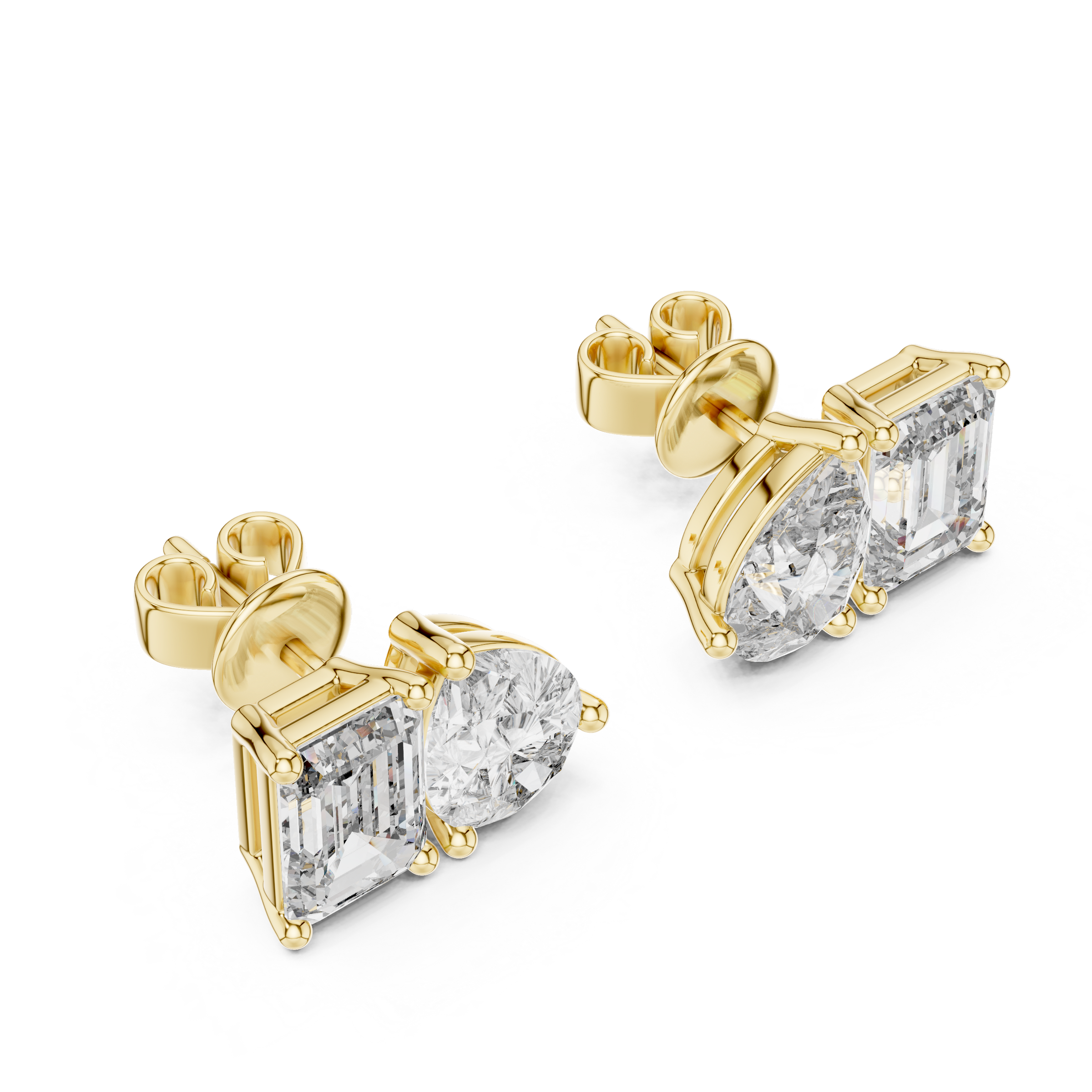 Signature Pear & Emerald Cut Lab Grown Diamond Stud Earrings in 18K Gold