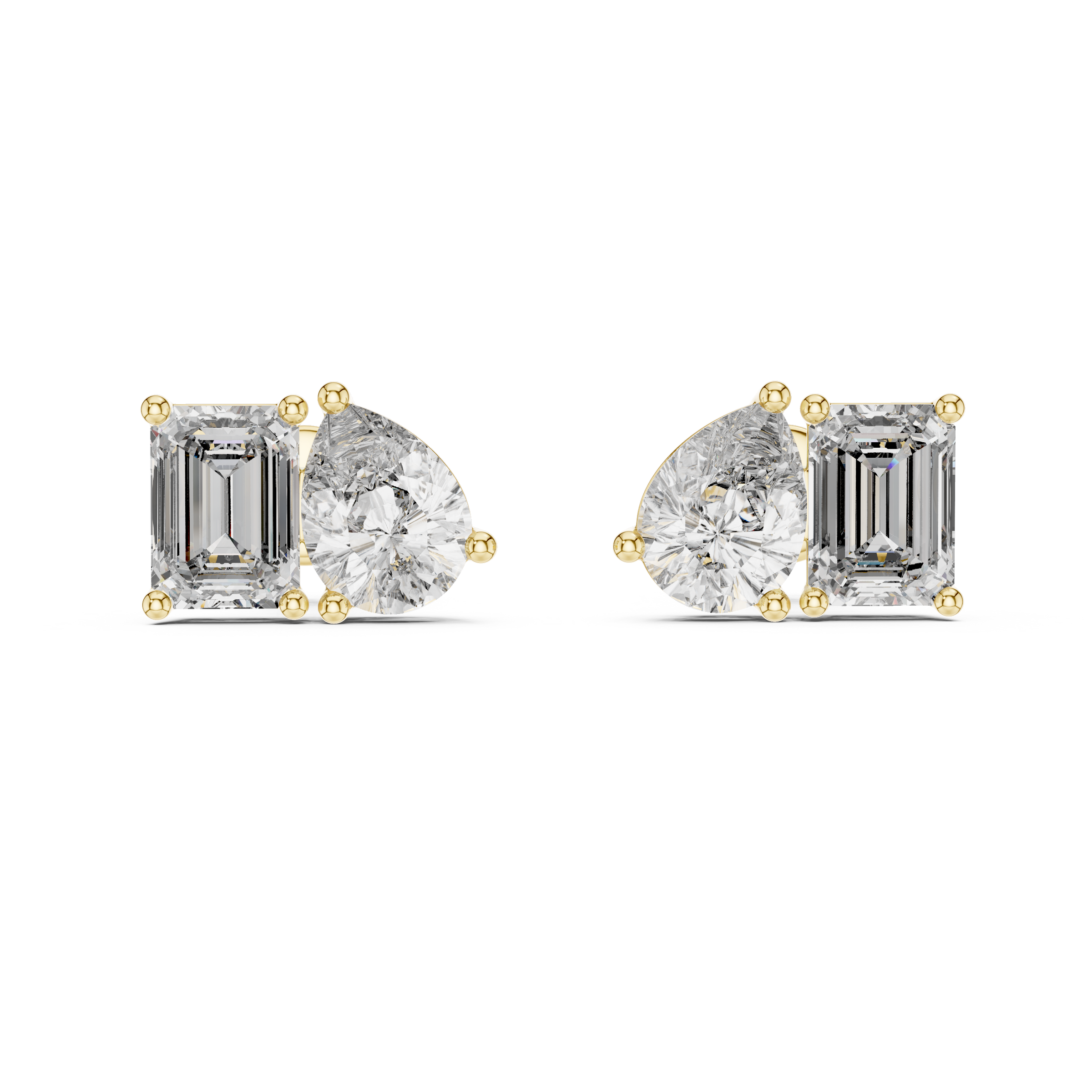 Signature Pear & Emerald Cut Lab Grown Diamond Stud Earrings in 18K Gold