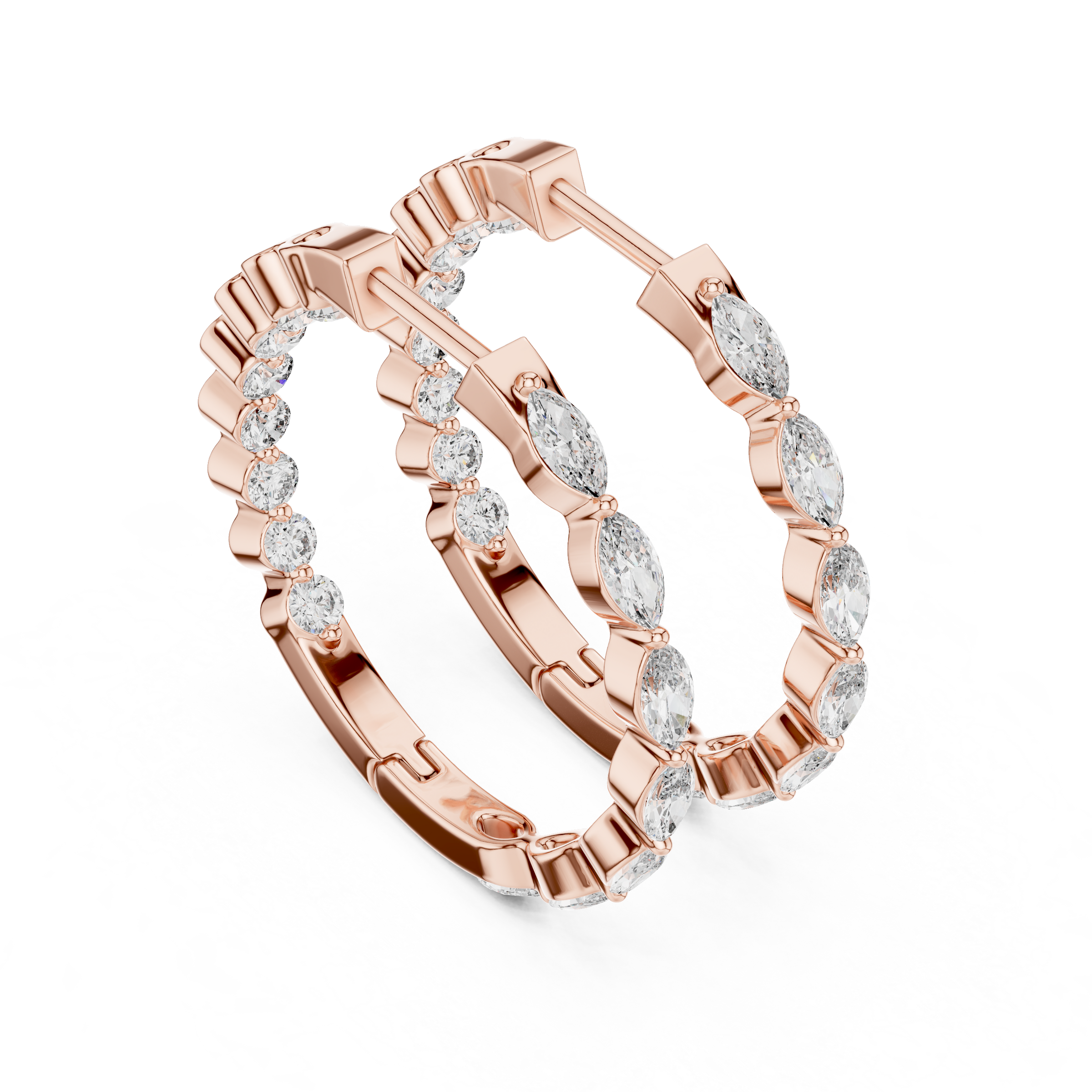 Marquise & Round Lab Grown Diamond Hoop Earrings in 18K Gold