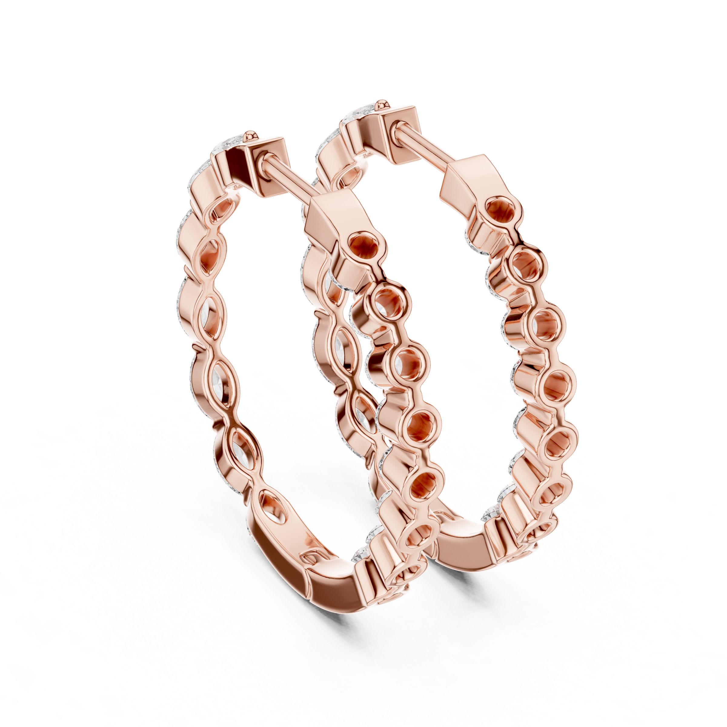 Marquise & Round Lab Grown Diamond Hoop Earrings in 18K Gold