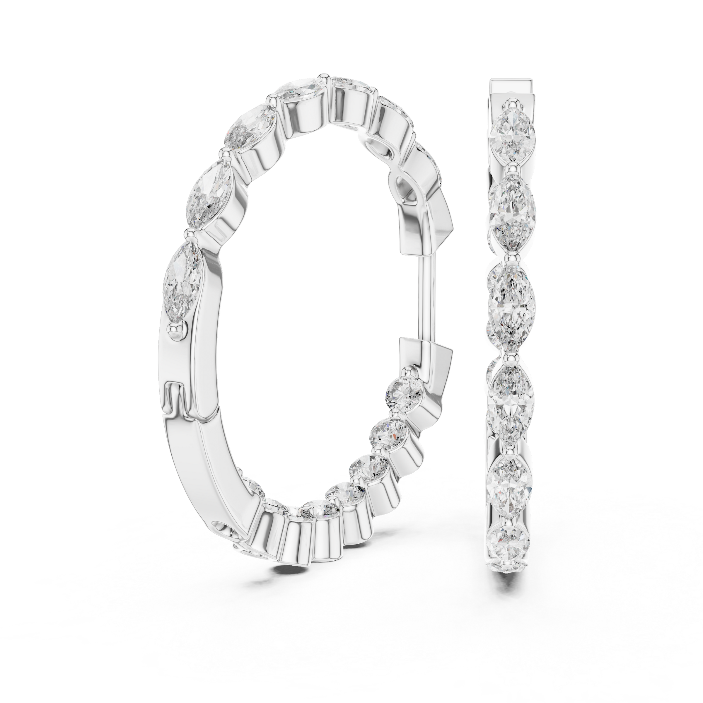 Marquise & Round Lab Grown Diamond Hoop Earrings in 18K Gold