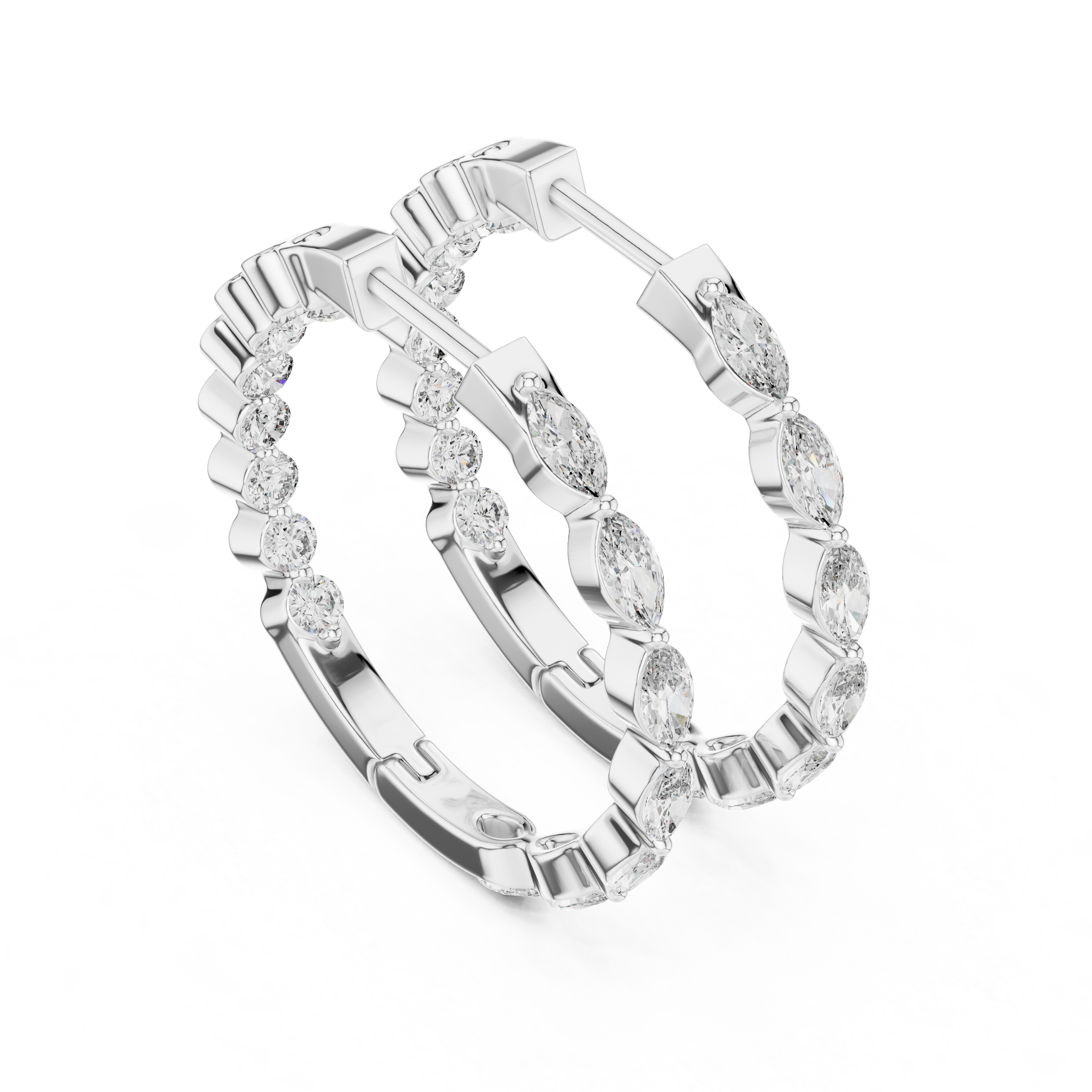 Marquise & Round Lab Grown Diamond Hoop Earrings in 18K Gold