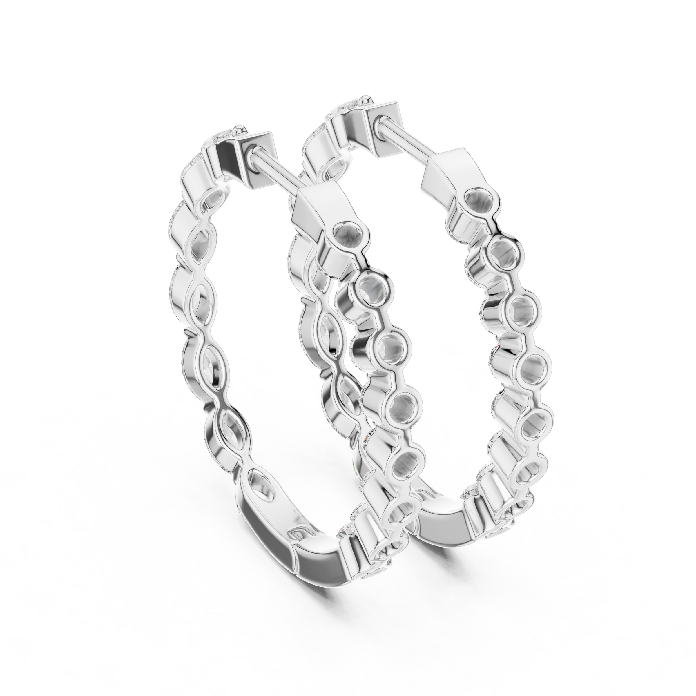 Marquise & Round Lab Grown Diamond Hoop Earrings in 18K Gold