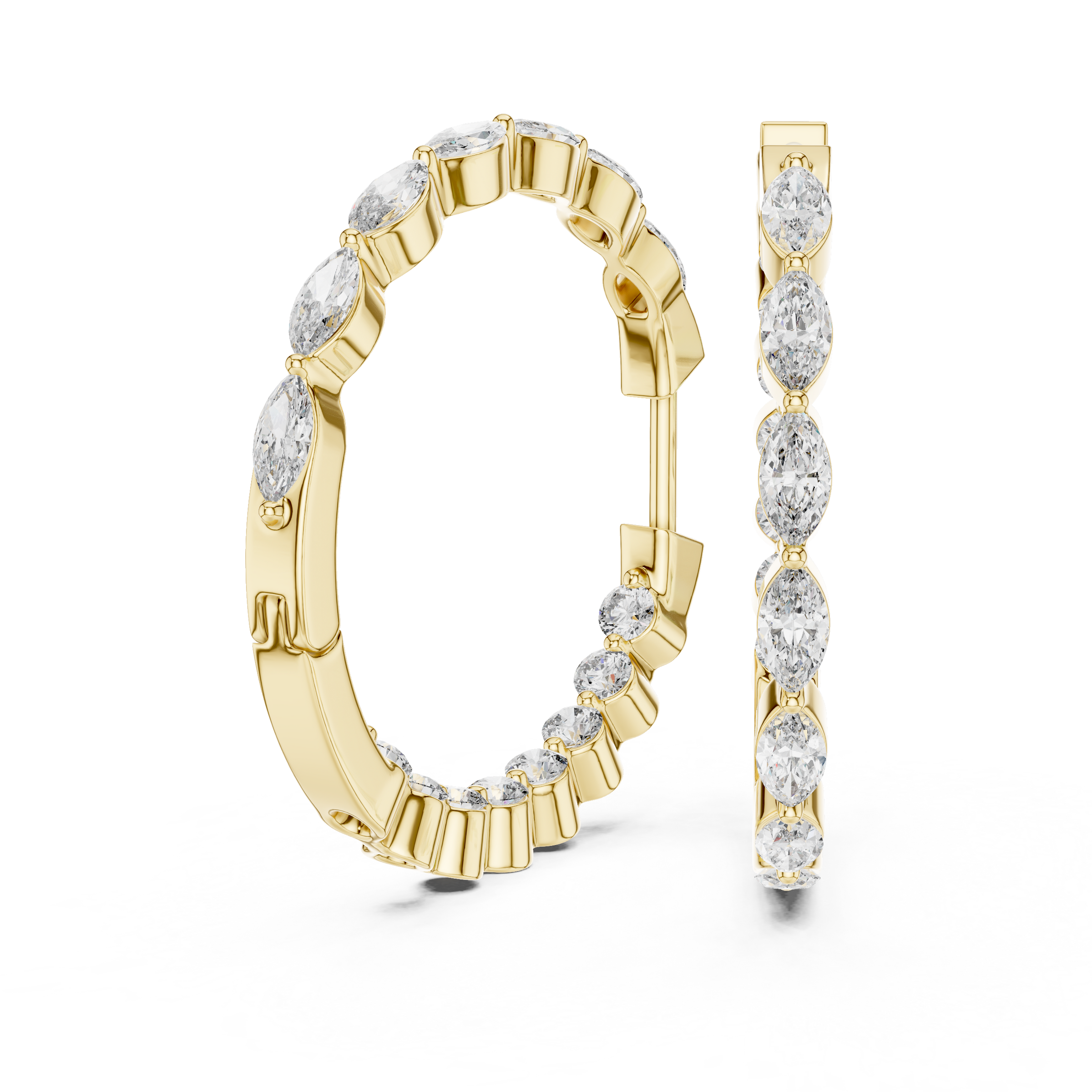 Marquise & Round Lab Grown Diamond Hoop Earrings in 18K Gold