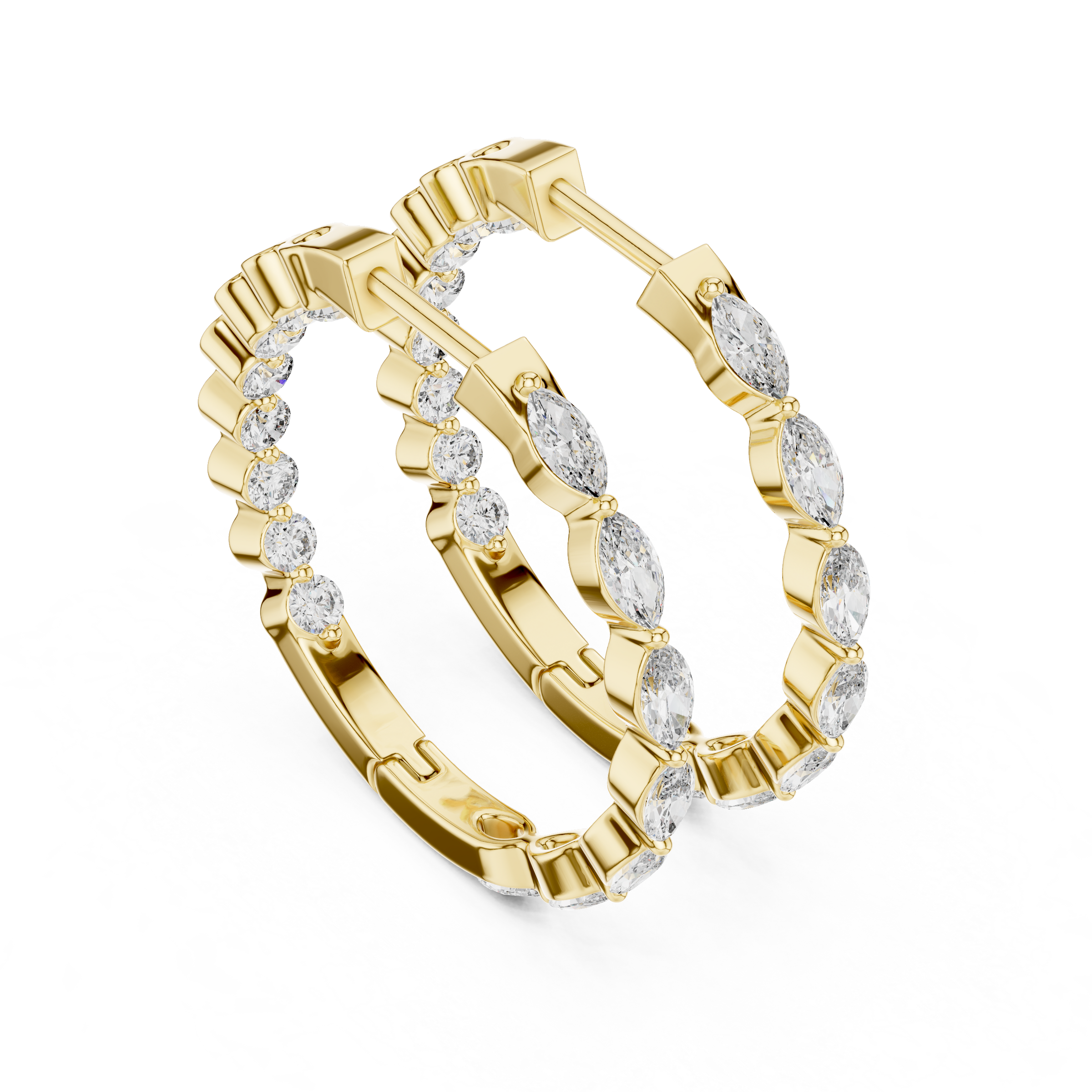 Marquise & Round Lab Grown Diamond Hoop Earrings in 18K Gold
