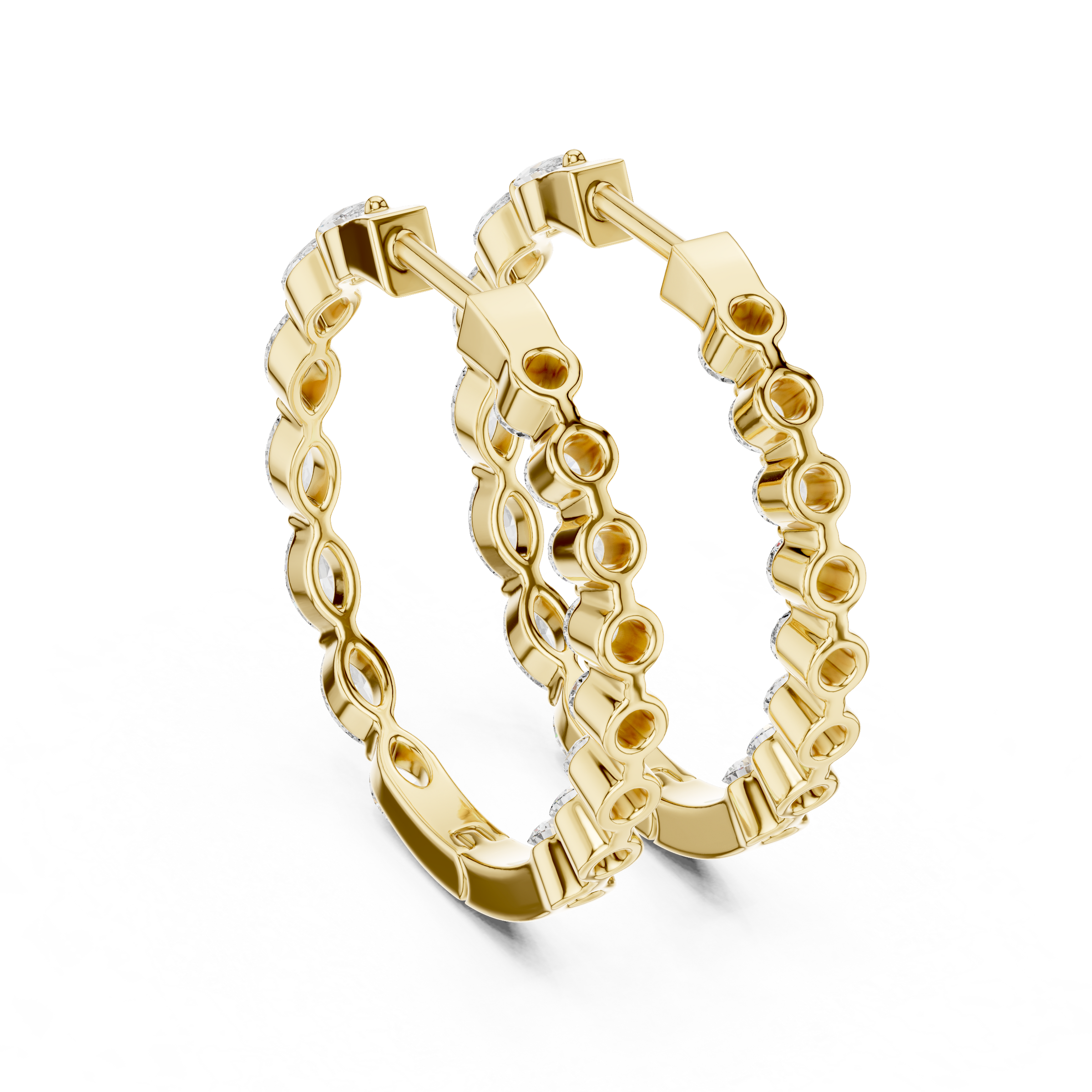 Marquise & Round Lab Grown Diamond Hoop Earrings in 18K Gold