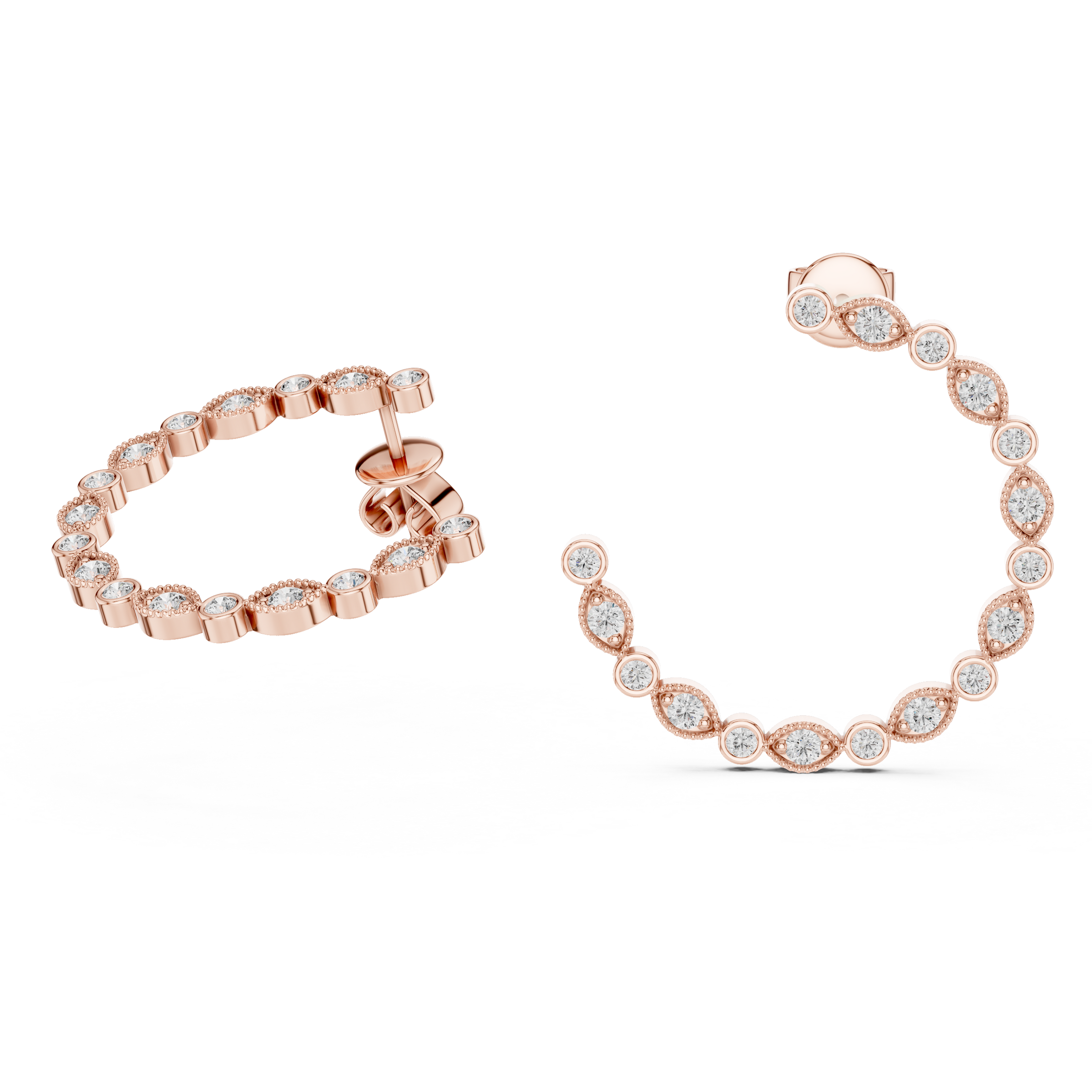Bezel Set Round Diamond Hoop Earrings in 18K Gold