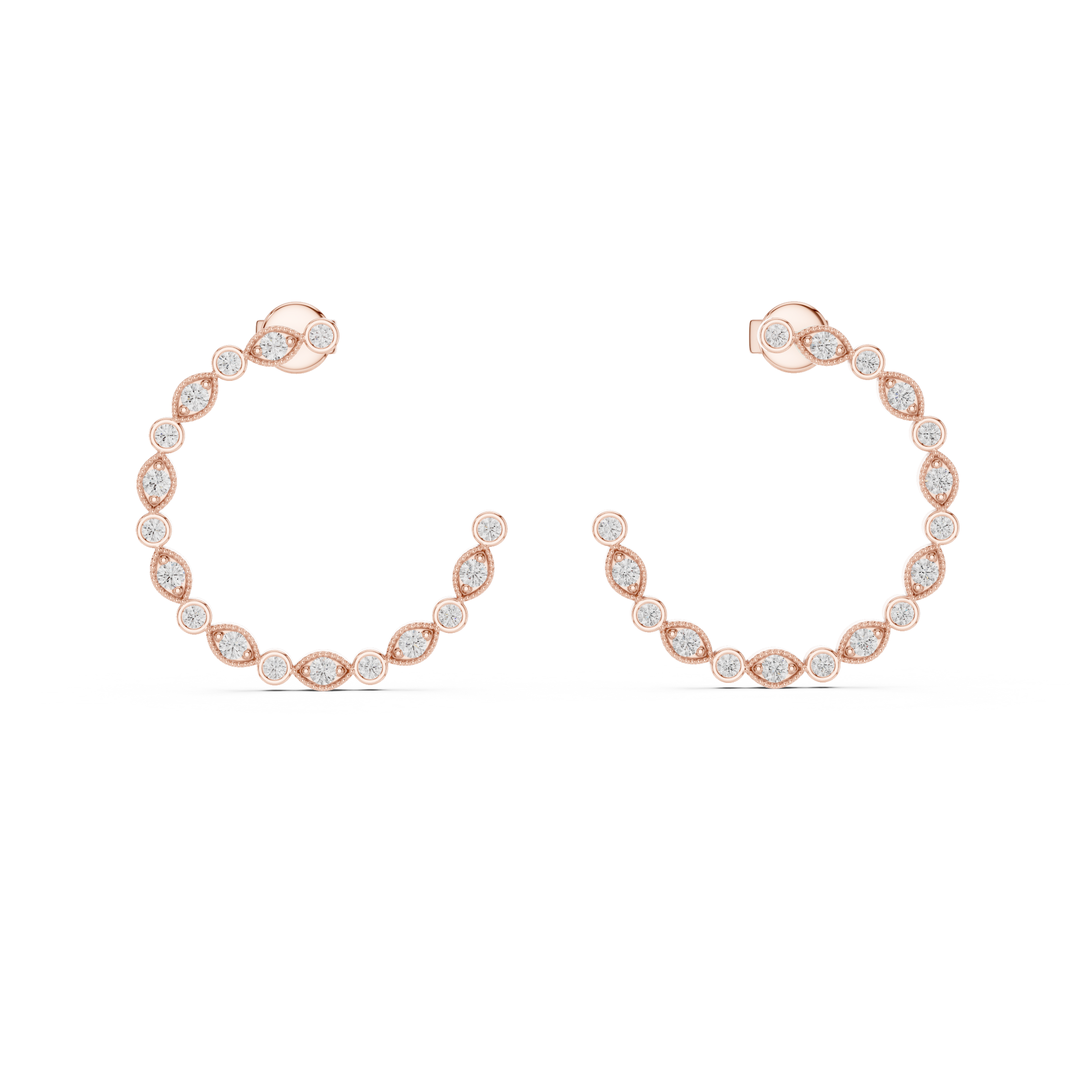 Bezel Set Round Diamond Hoop Earrings in 18K Gold