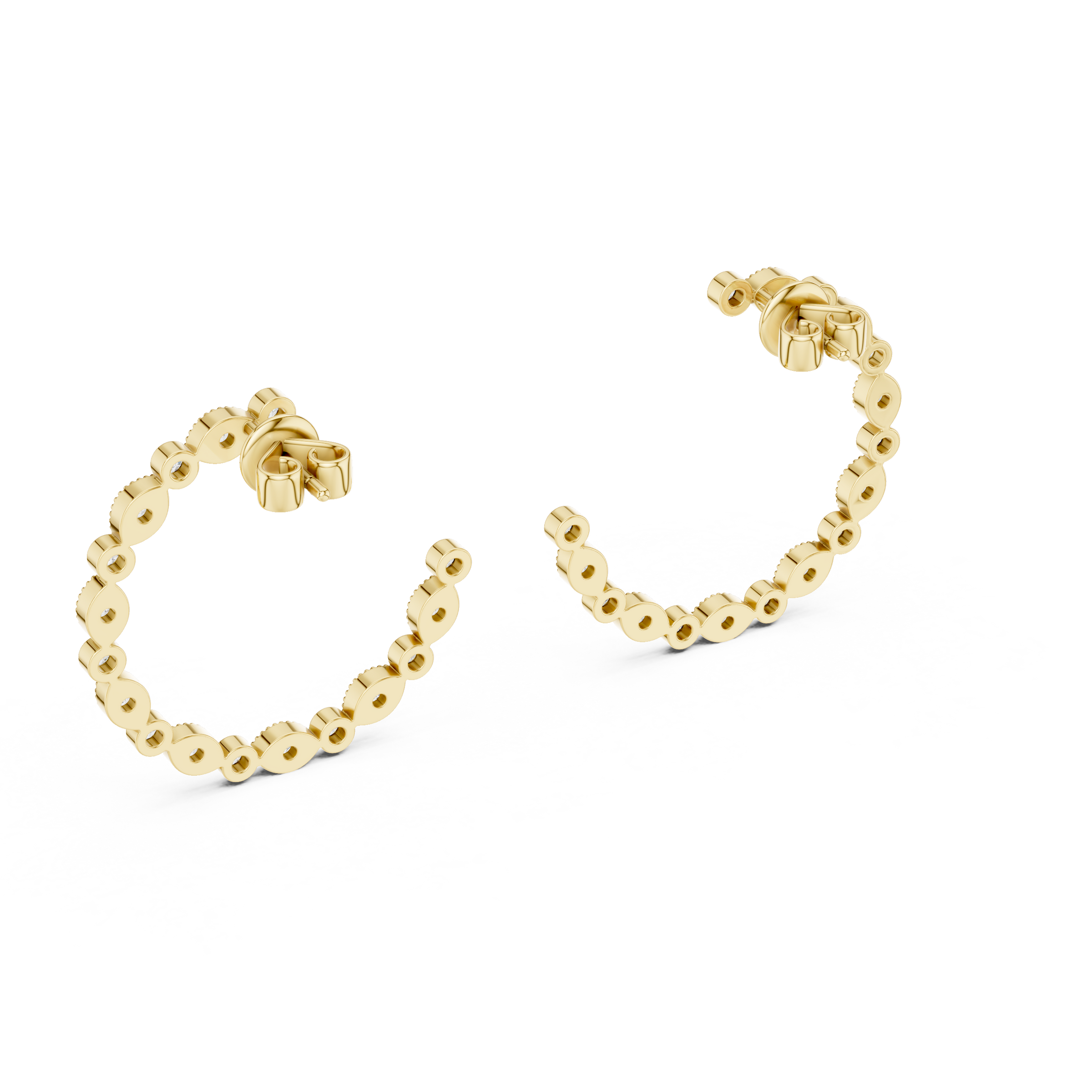 Bezel Set Round Diamond Hoop Earrings in 18K Gold