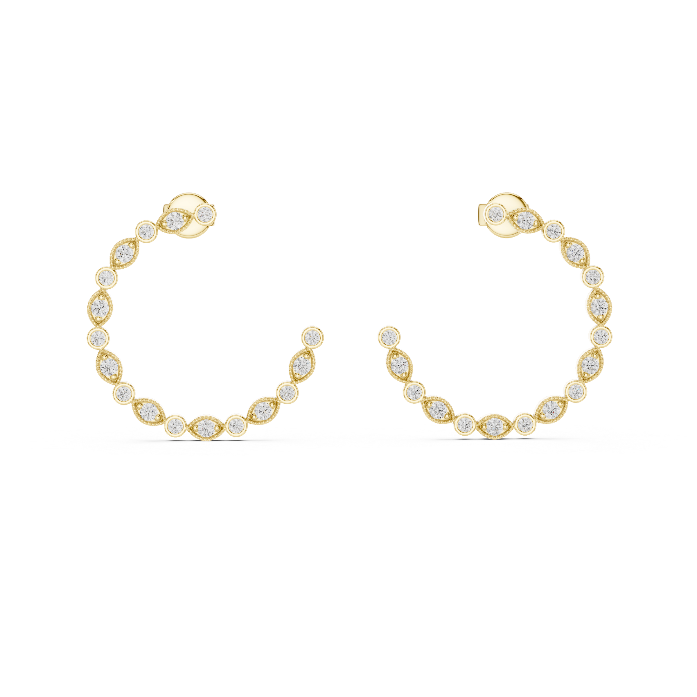 Bezel Set Round Diamond Hoop Earrings in 18K Gold