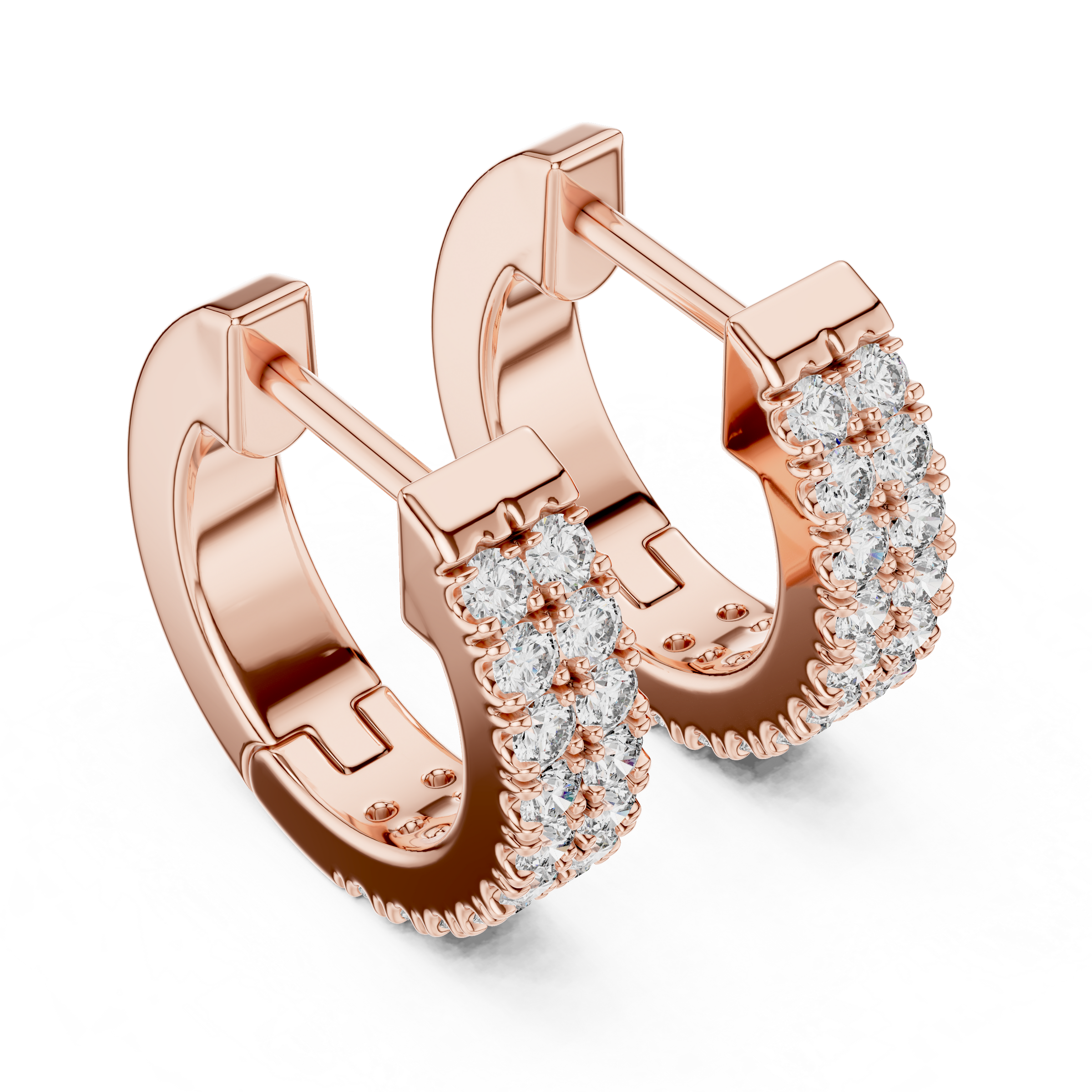 Double Row Round Diamond Hoop Earrings in 18K Gold