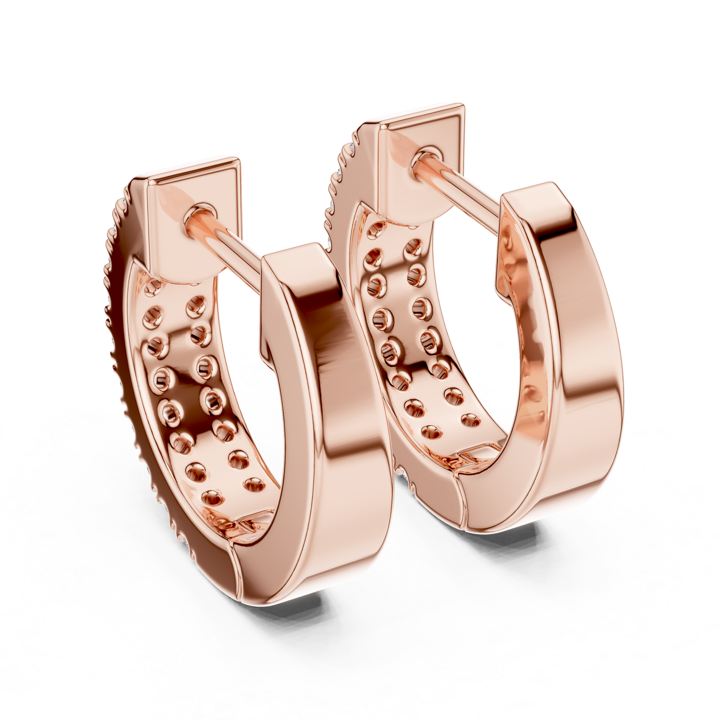 Double Row Round Diamond Hoop Earrings in 18K Gold