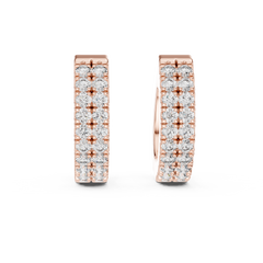 Double Row Round Diamond Hoop Earrings in 18K Gold