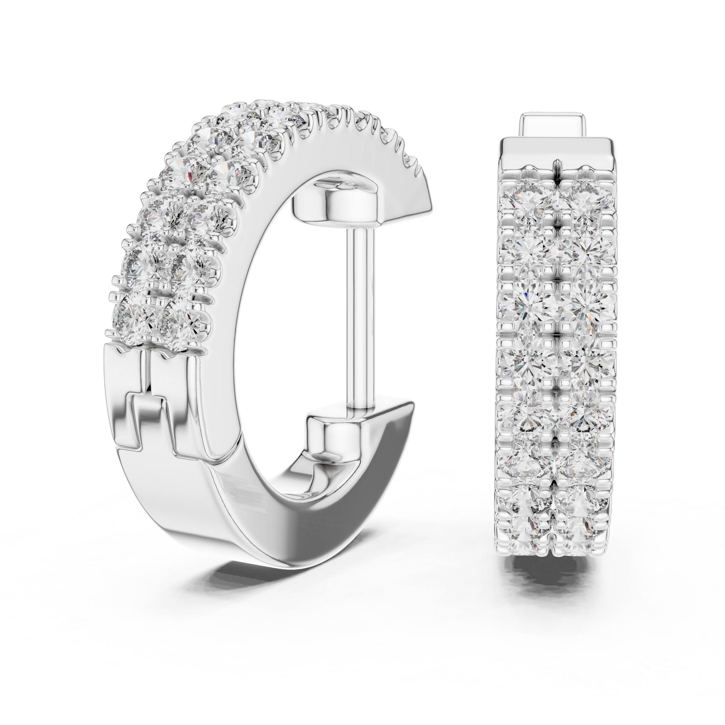 Double Row Round Diamond Hoop Earrings in 18K Gold