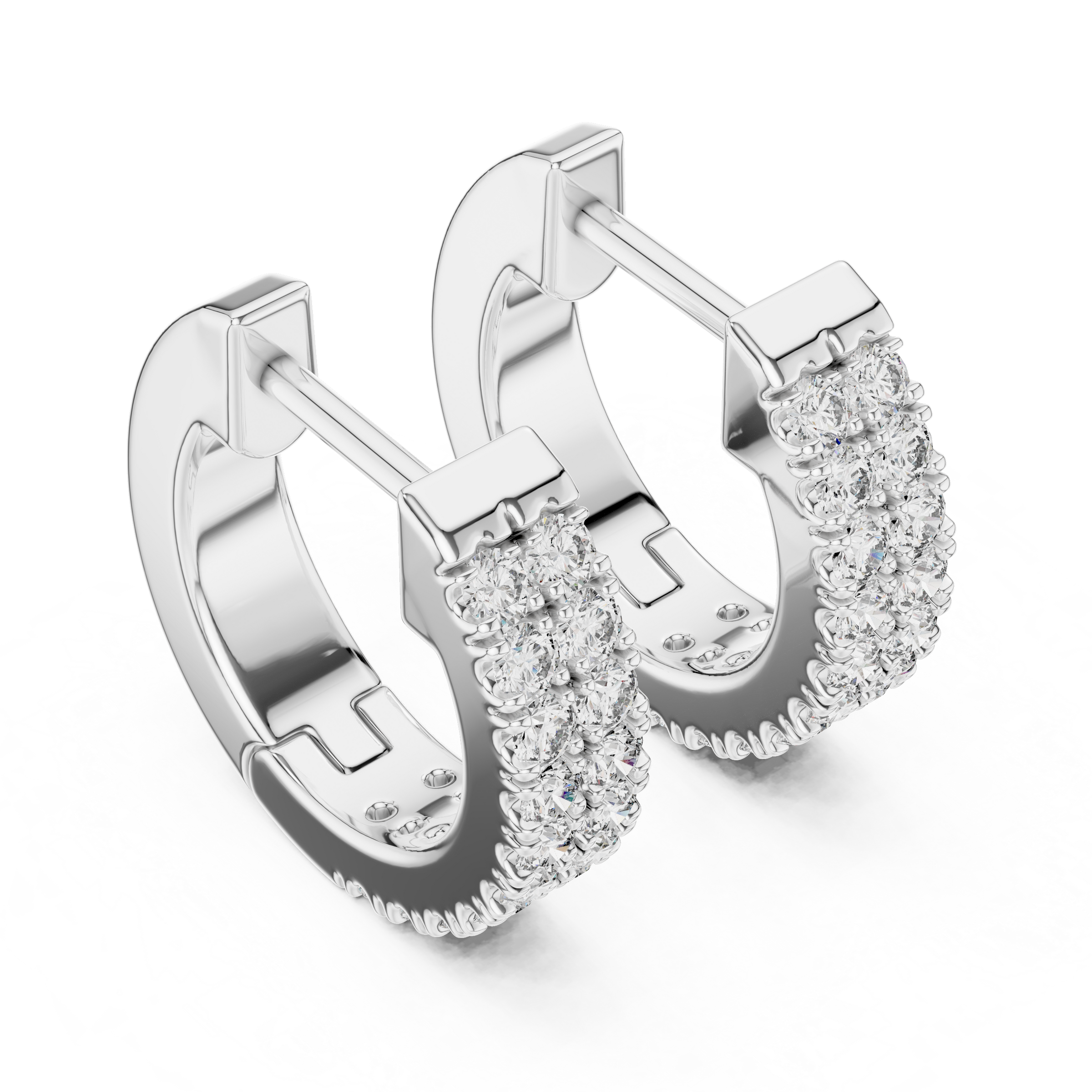 Double Row Round Diamond Hoop Earrings in 18K Gold