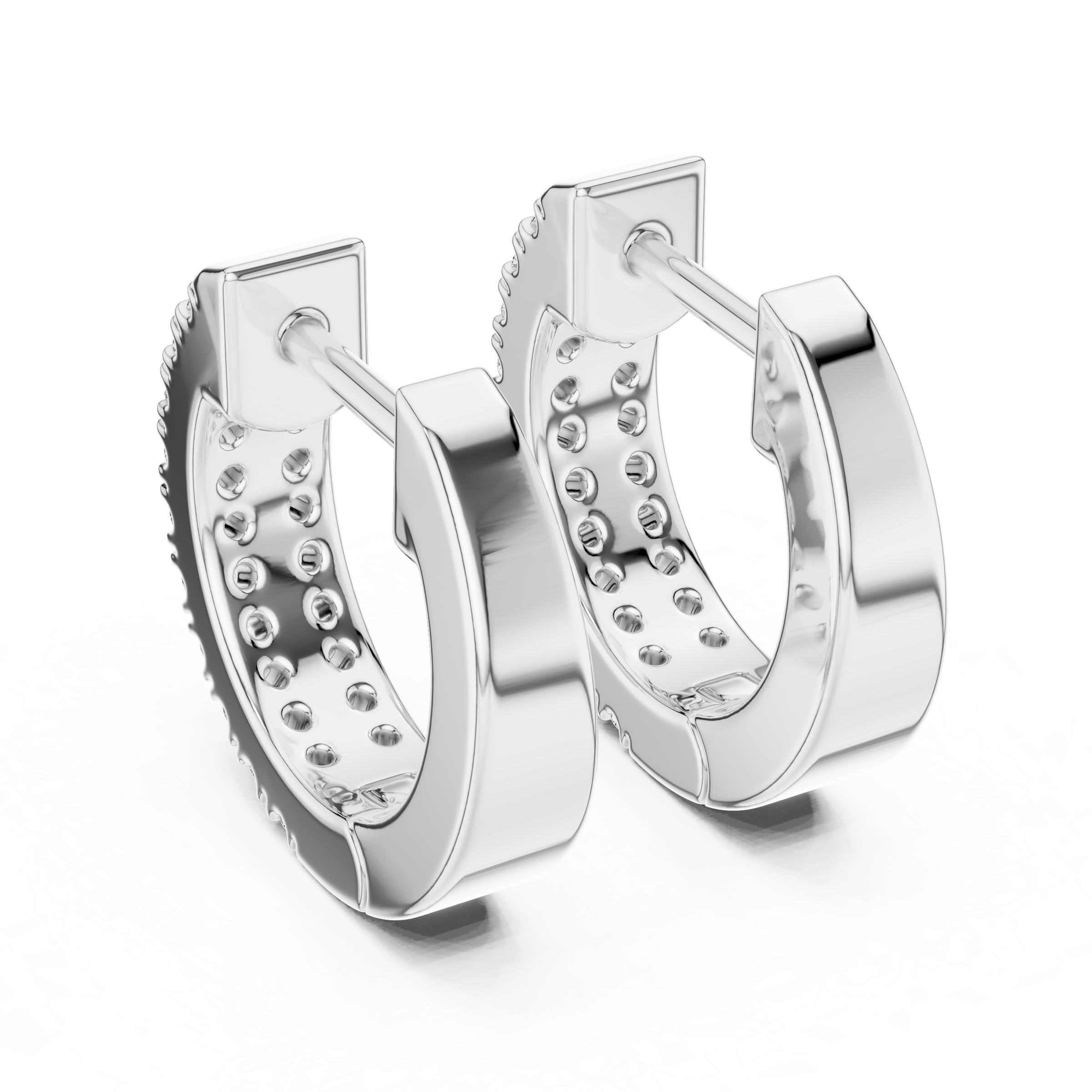 Double Row Round Diamond Hoop Earrings in 18K Gold