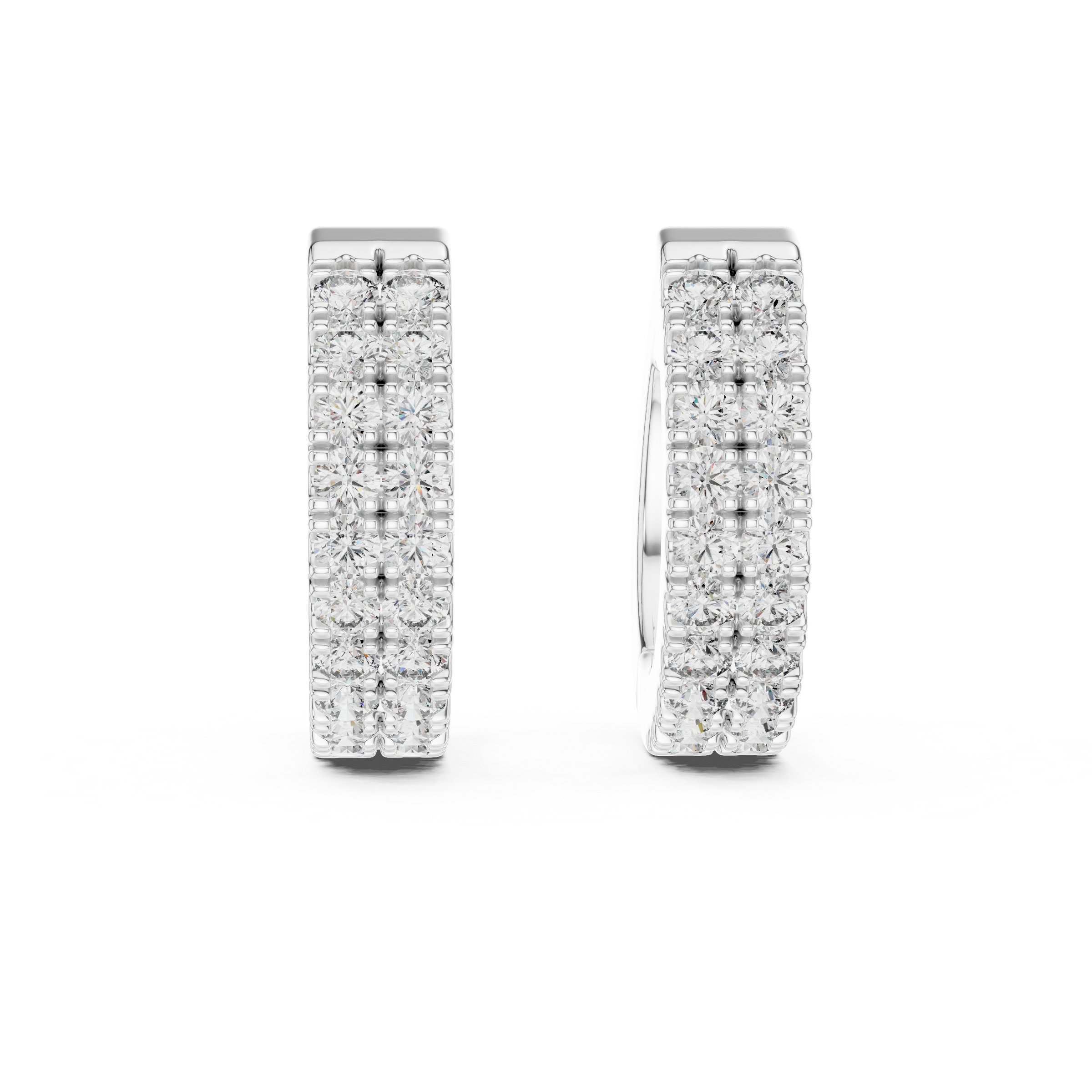 Double Row Round Diamond Hoop Earrings in 18K Gold
