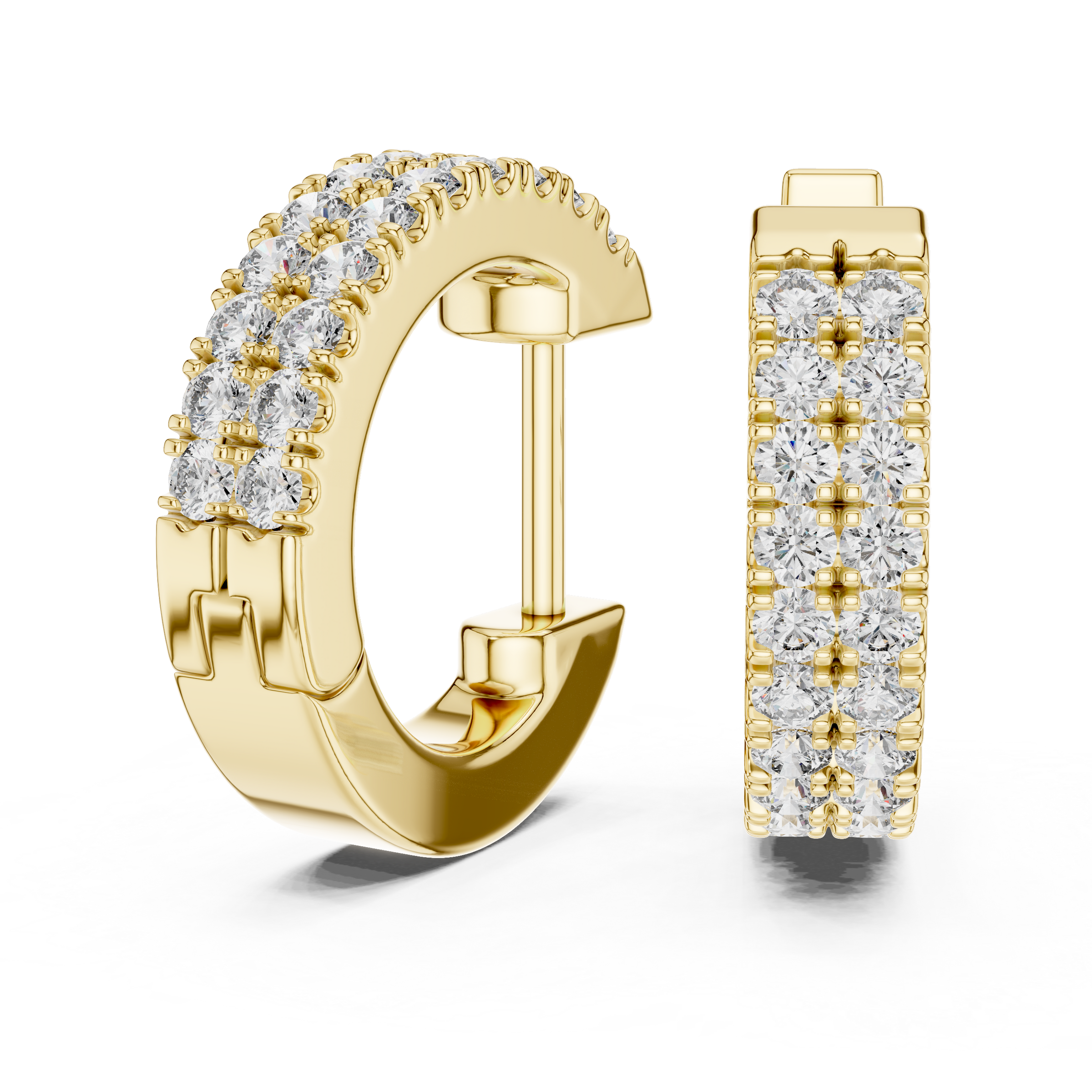 Double Row Round Diamond Hoop Earrings in 18K Gold