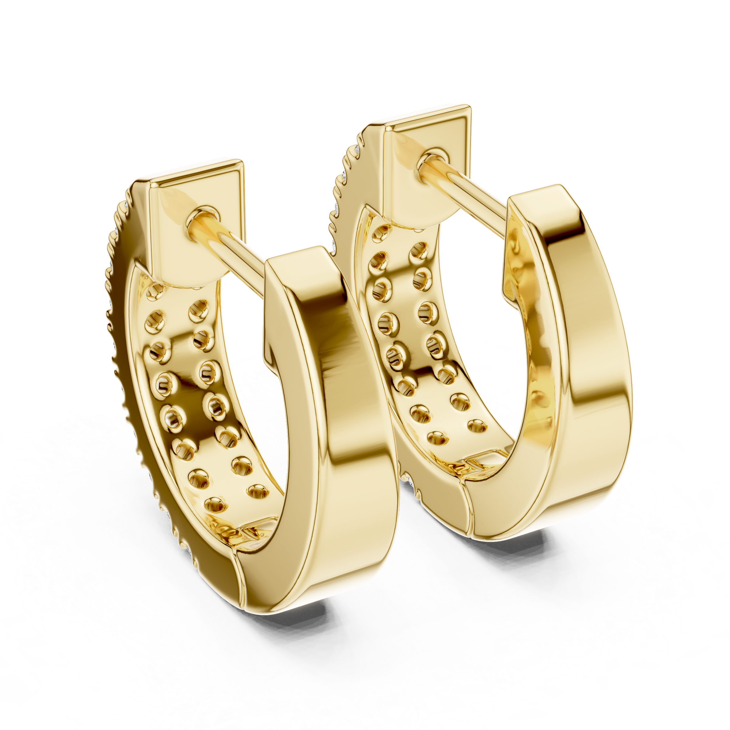 Double Row Round Diamond Hoop Earrings in 18K Gold