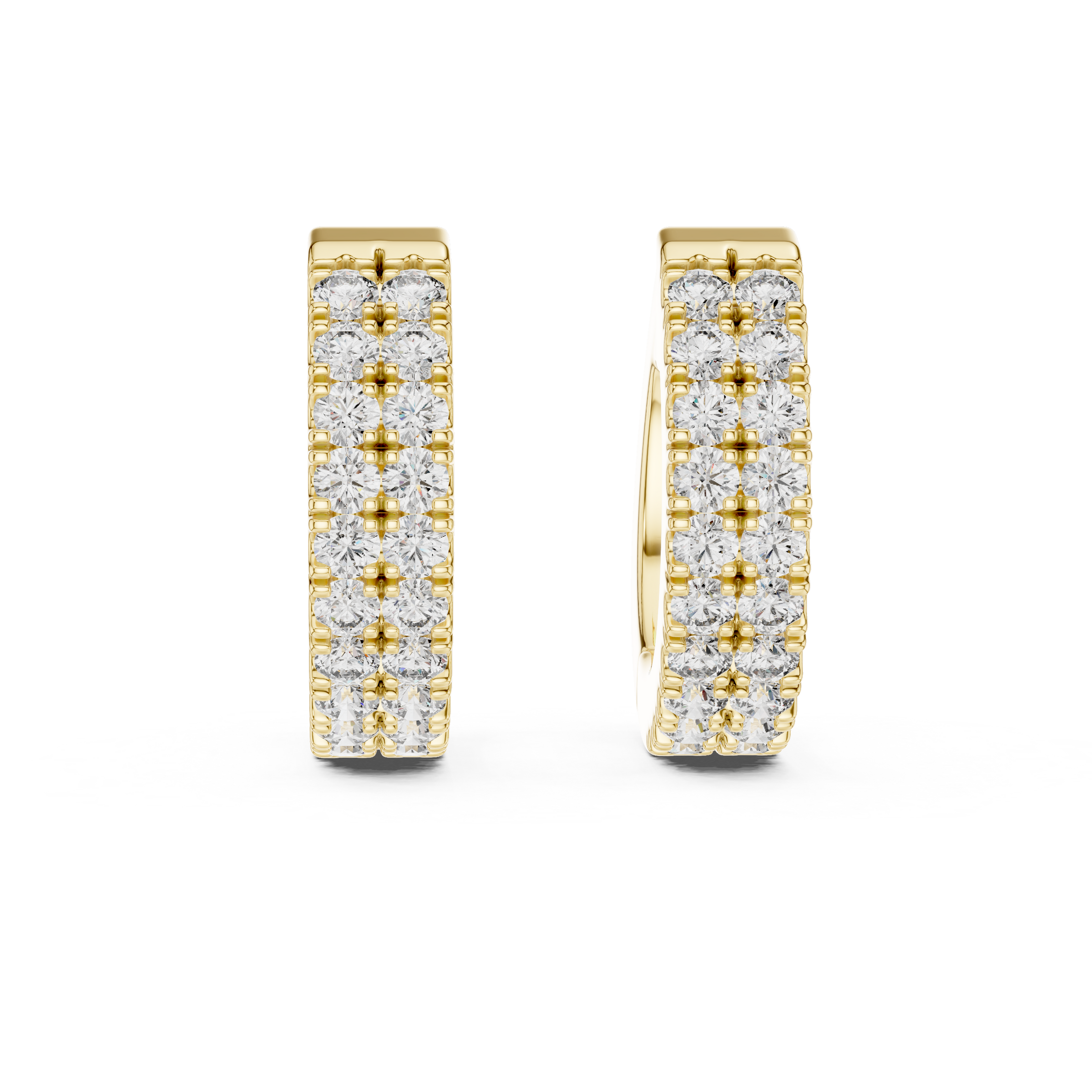 Double Row Round Diamond Hoop Earrings in 18K Gold