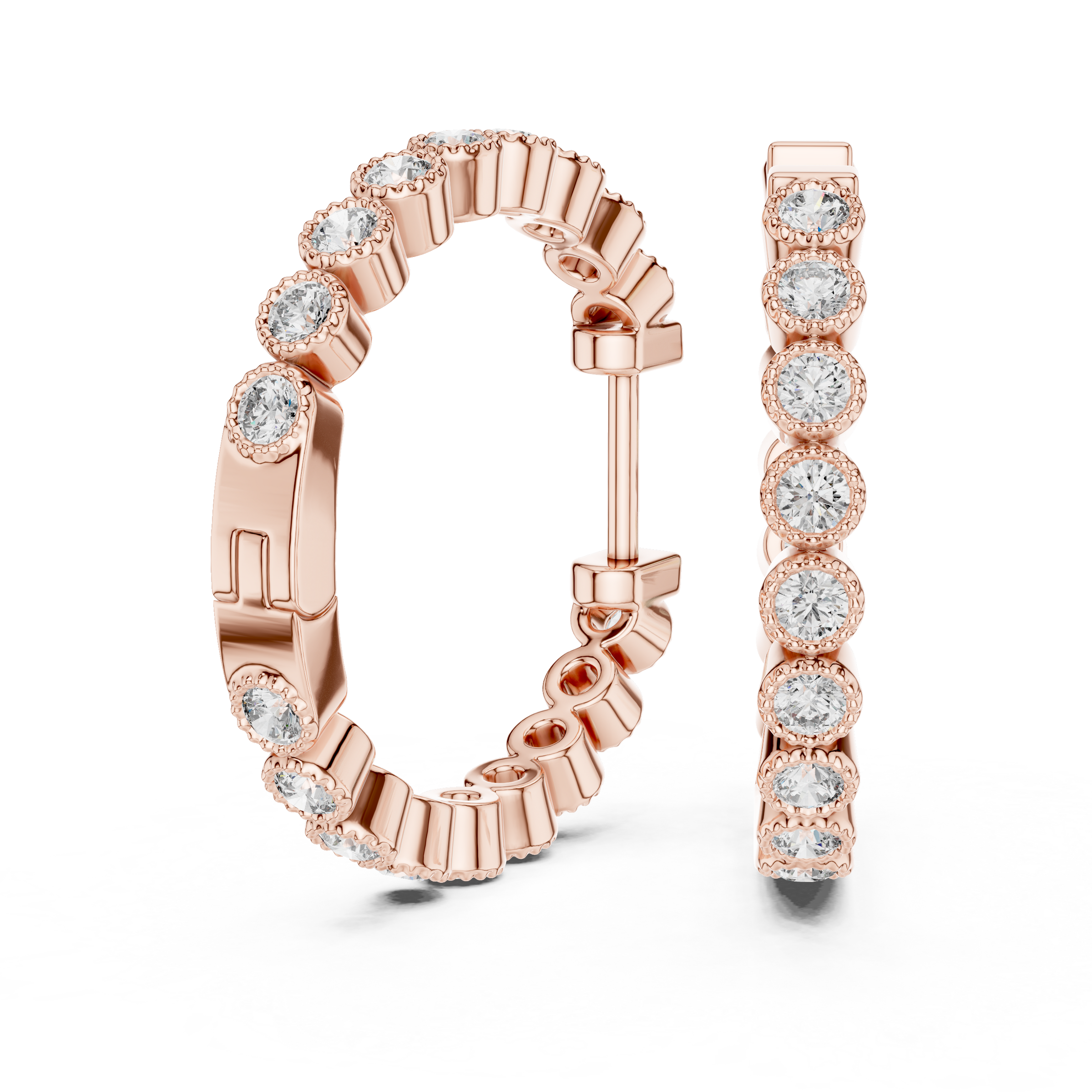 Modern Bezel Set Lab Grown Diamond Hoop Earrings in 18K Gold