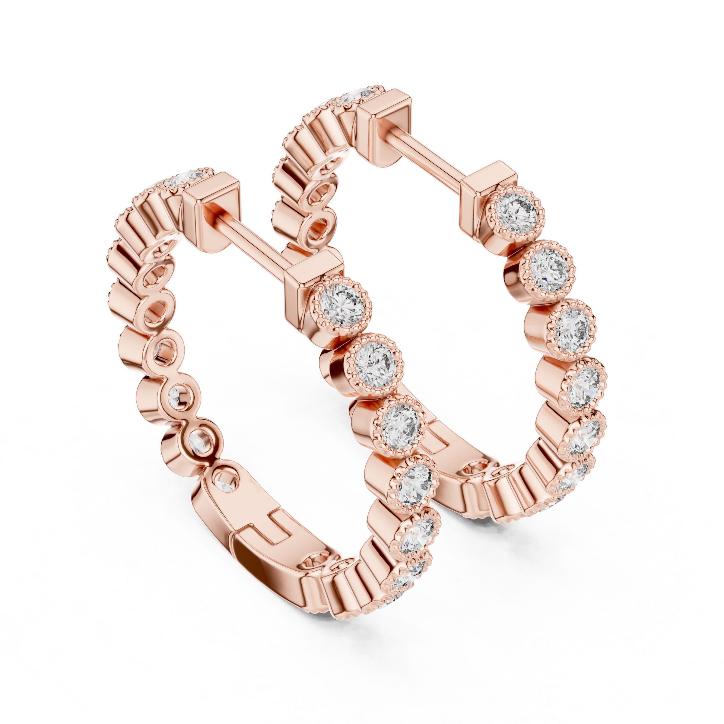 Modern Bezel Set Lab Grown Diamond Hoop Earrings in 18K Gold