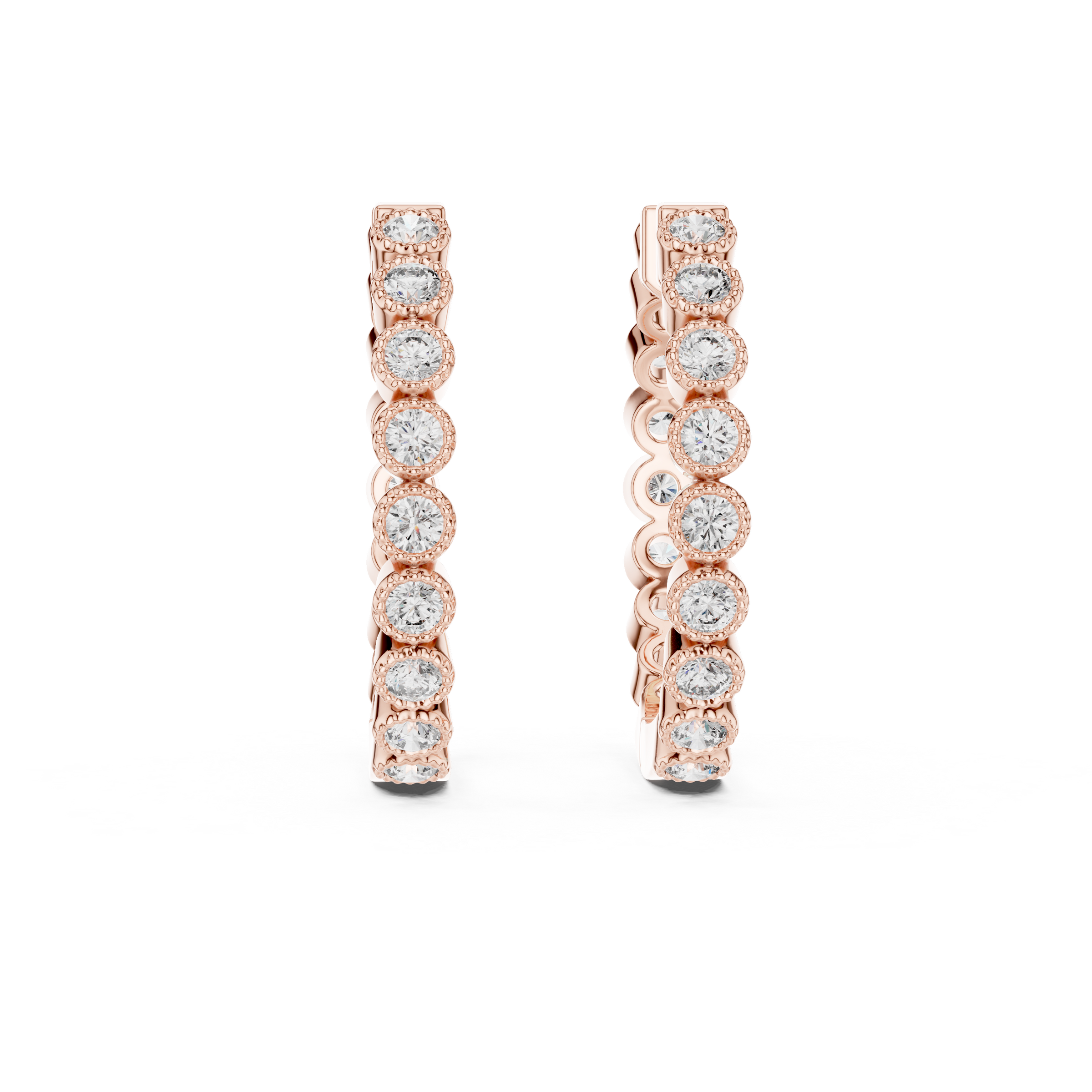 Modern Bezel Set Lab Grown Diamond Hoop Earrings in 18K Gold